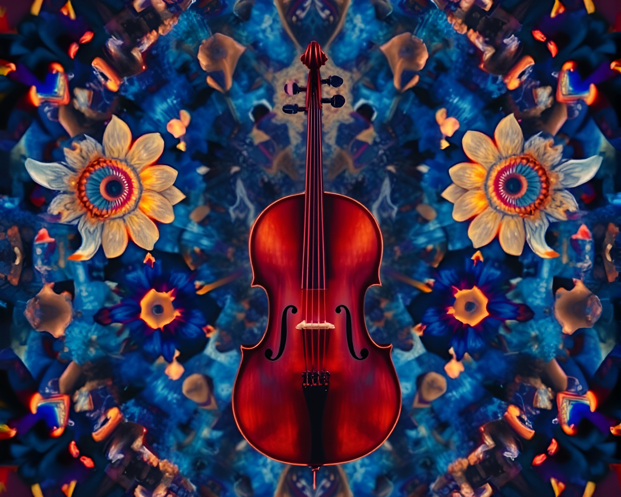 Surreal Cello Symphony: Indigo Kaleidoscope Fragments – free AI stock image