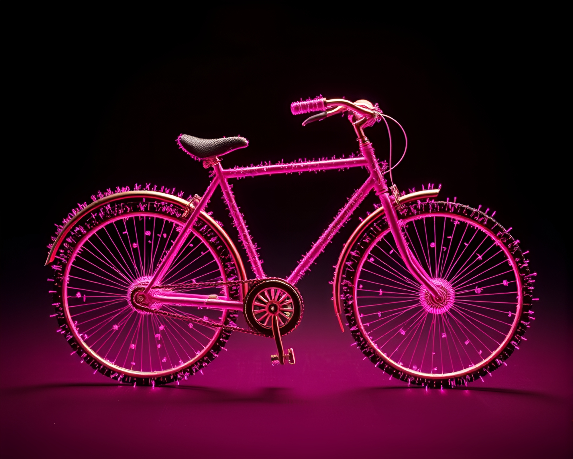 Embroidered Bicycle Glowing Magenta Particle Simulation – free AI stock image