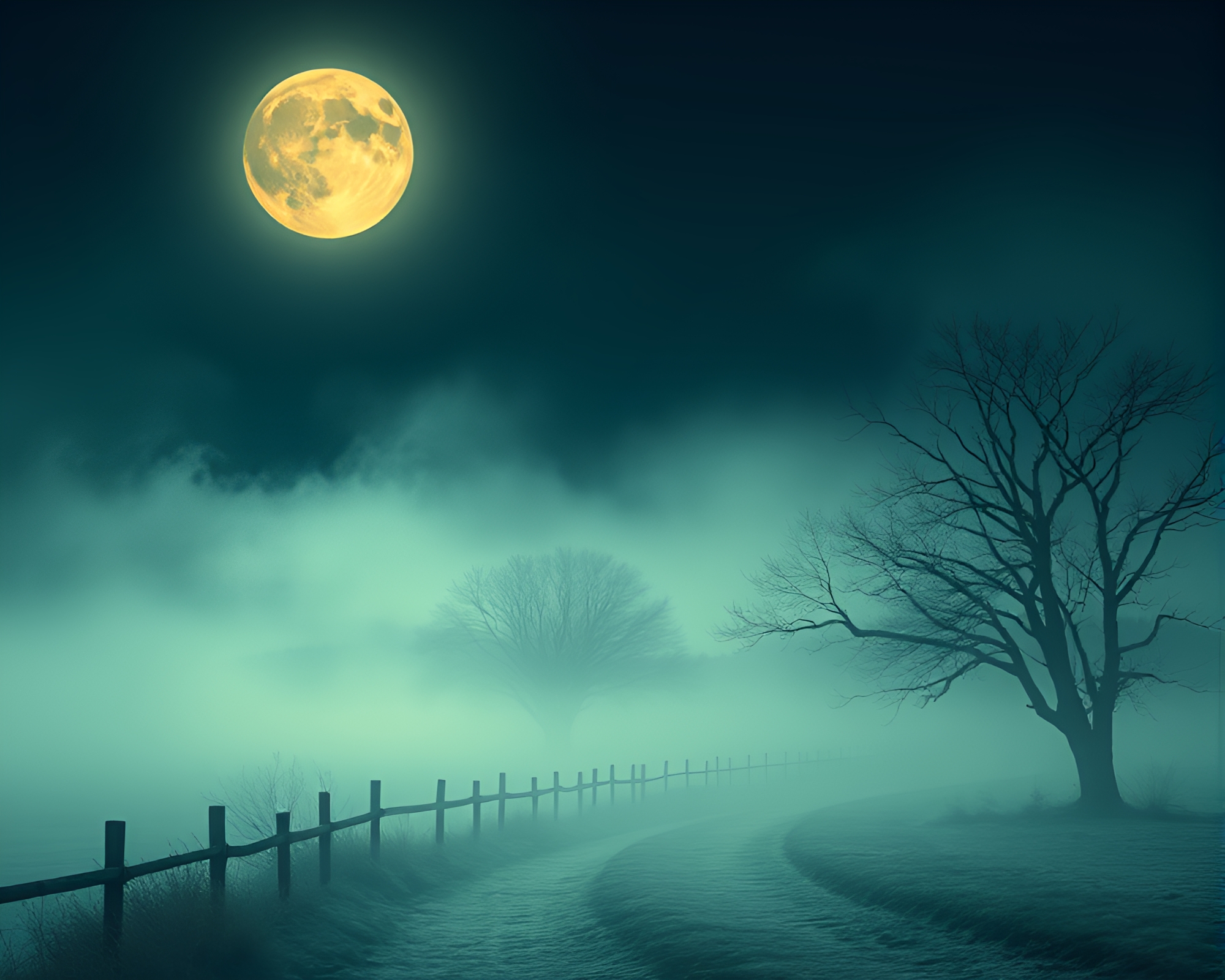 Moonlit Fog Banks with Apple Cider Gathering – free AI stock image