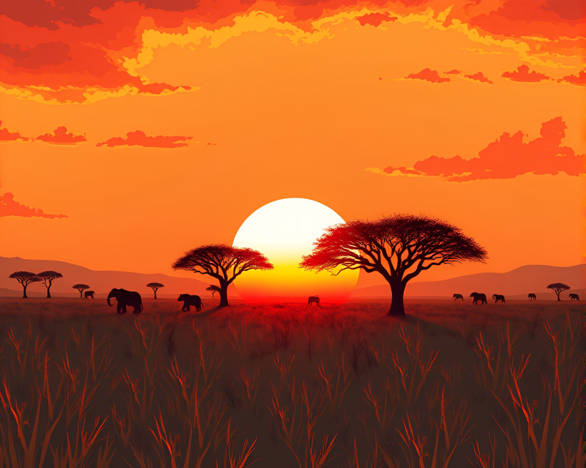 Savanna Sunset Zoom Burst Illustration – free AI stock image