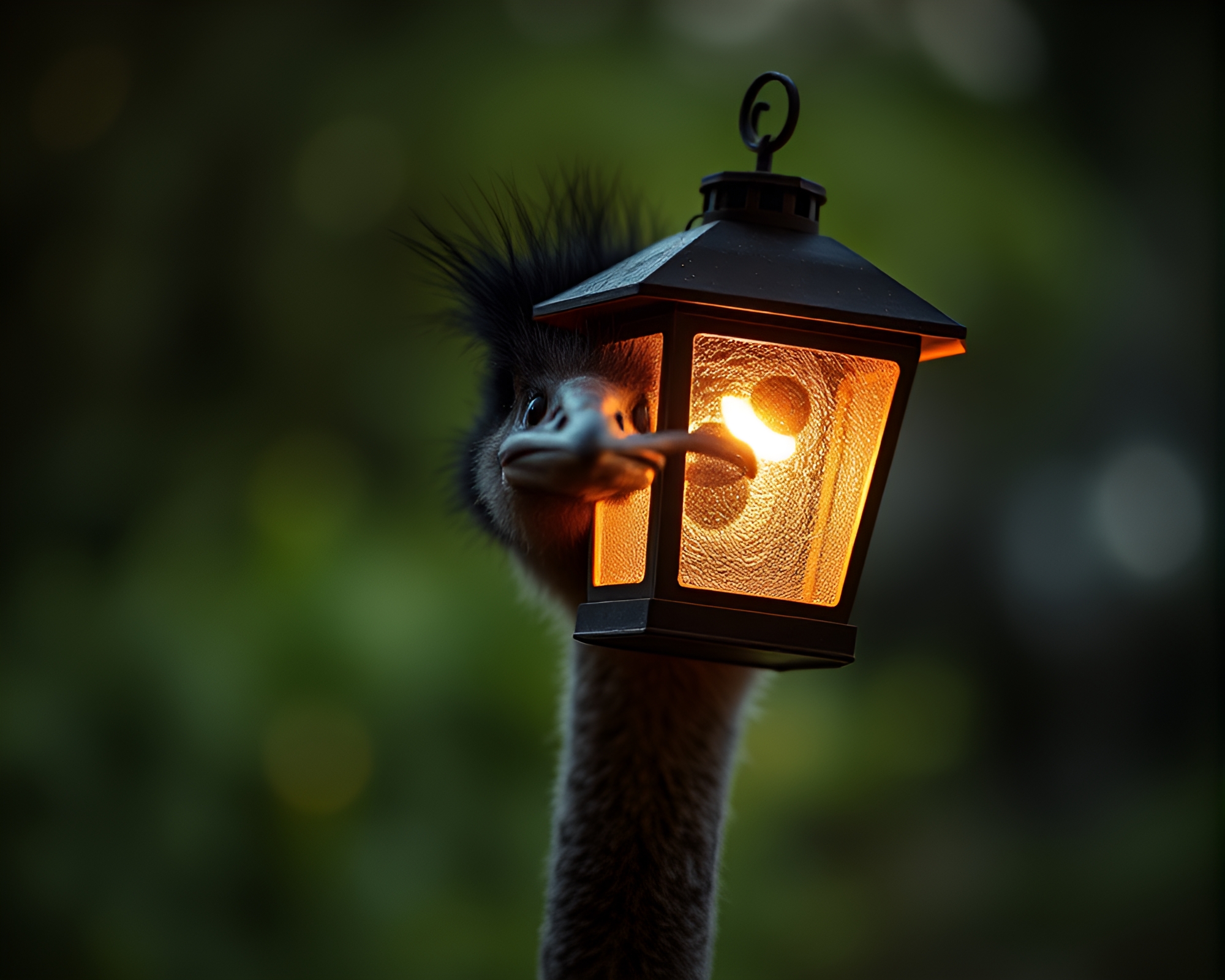 Surreal Ostrich Lantern Light Halftone Pattern Art – free AI stock image