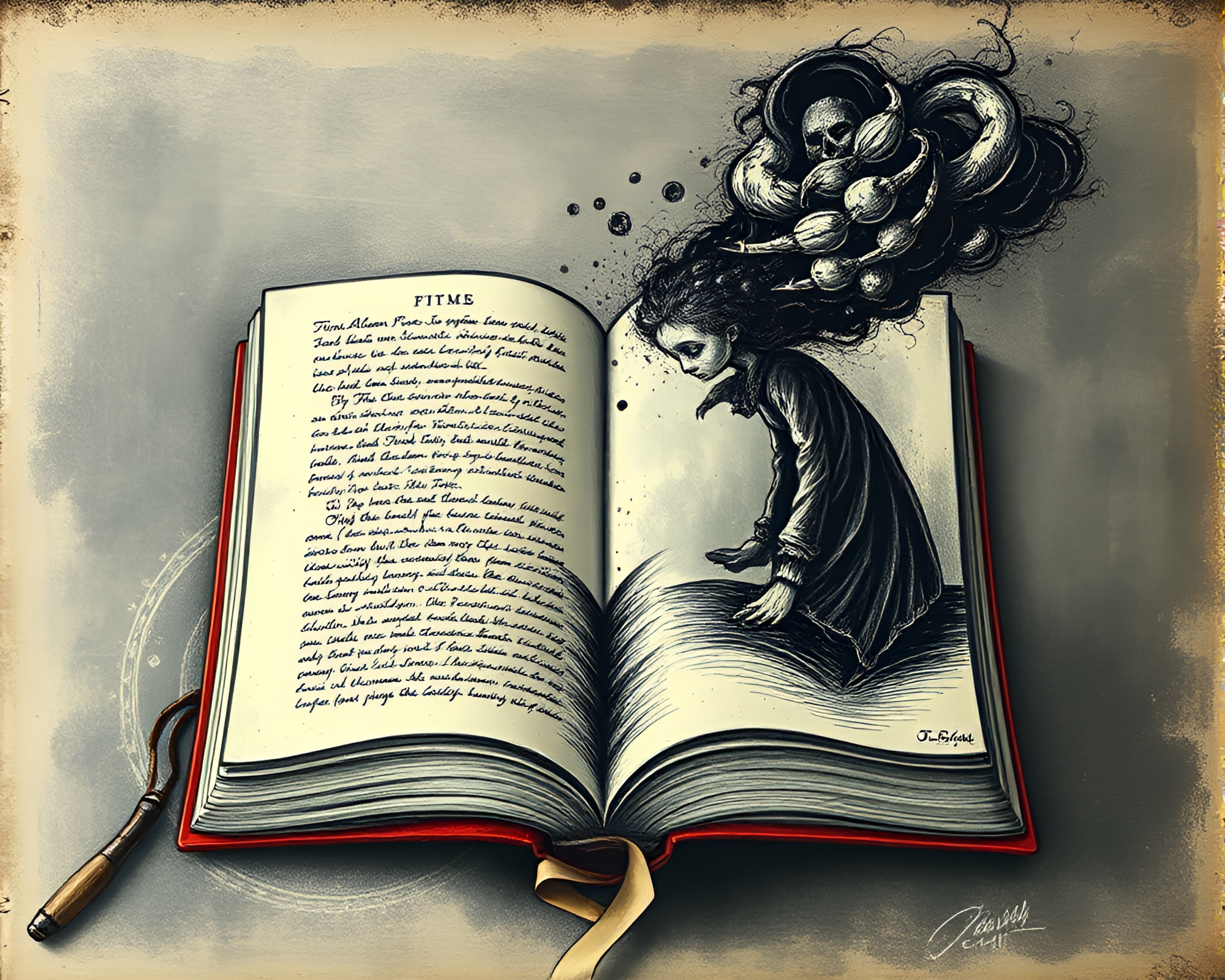 Glitchy Poe Mystery in Chalk Illustration – free AI stock image
