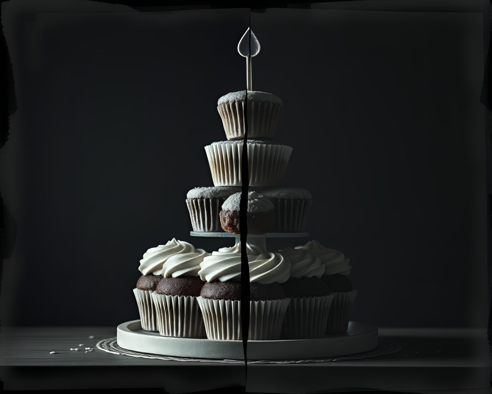 Ethereal cupcake tower with split toning in x-ray art