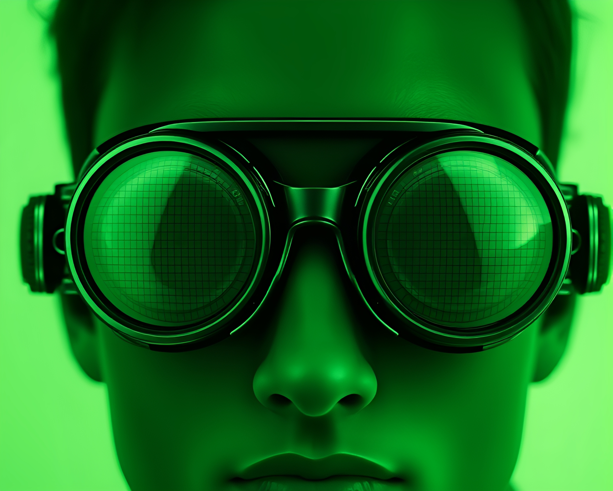 Steampunk Goggles in Ethereal Forest Green Liquid Simulation – free AI stock image