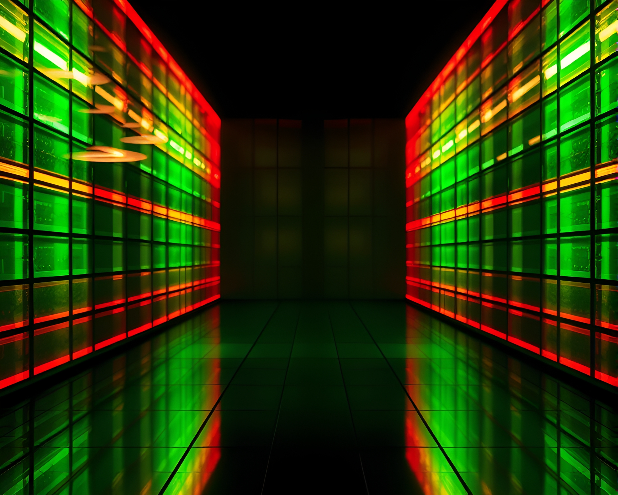 Glowing Retro Grid: Emerald Stained Glass Light Leak – free AI stock image