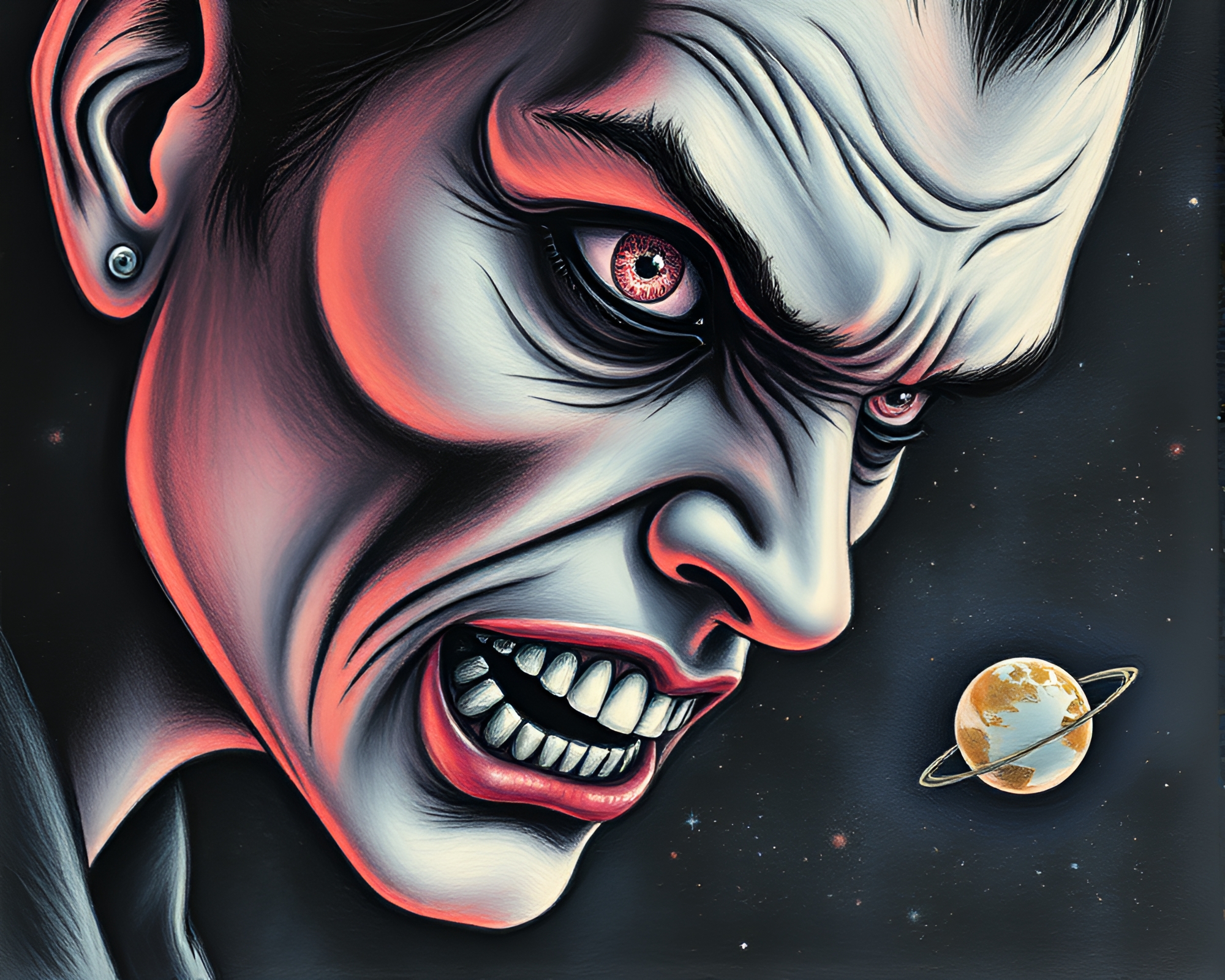 Ethereal Vampire Close-Up: Planetary Pastel Line Art – free AI stock image