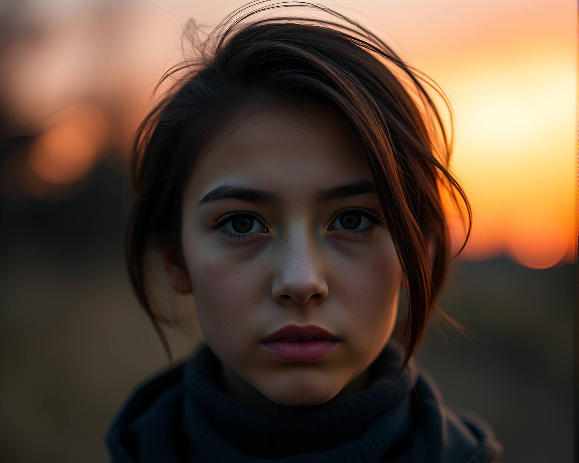 Futuristic Sunset Portrait with Smart Contact Lens – free AI stock image