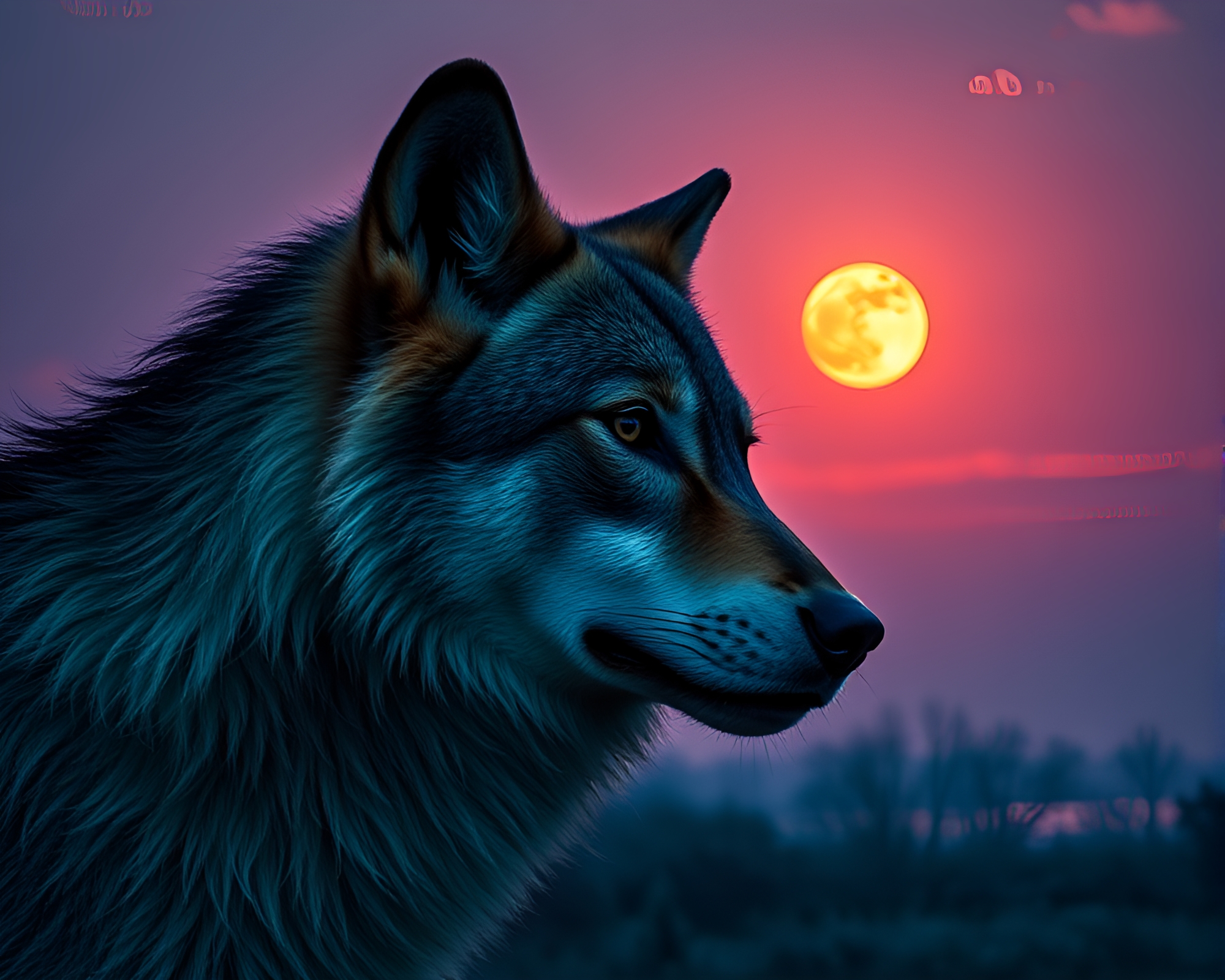 Moonlit Wolf in Sunrise Dutch Angle – free AI stock image