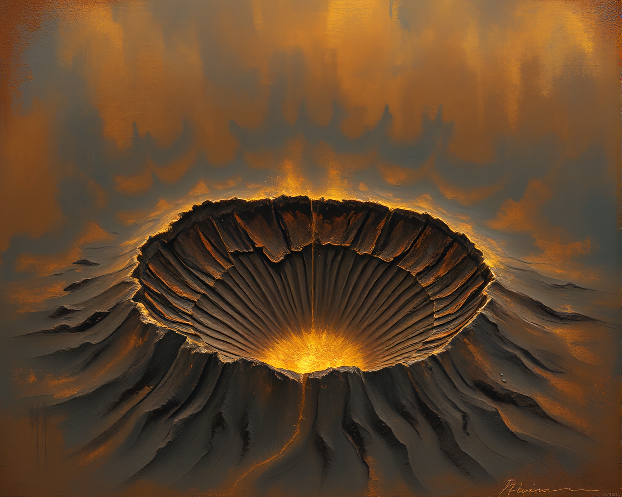 Bronze Patina Volcano Crater Underpainting – free AI stock image