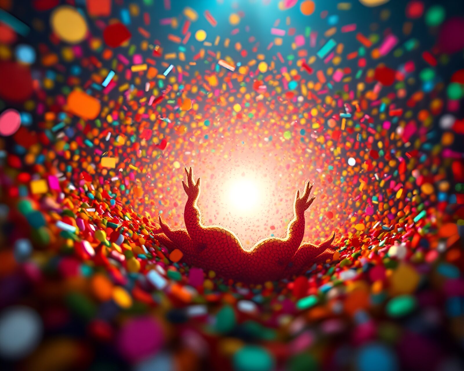 Colorful dragon egg surrounded by procedural confetti textures