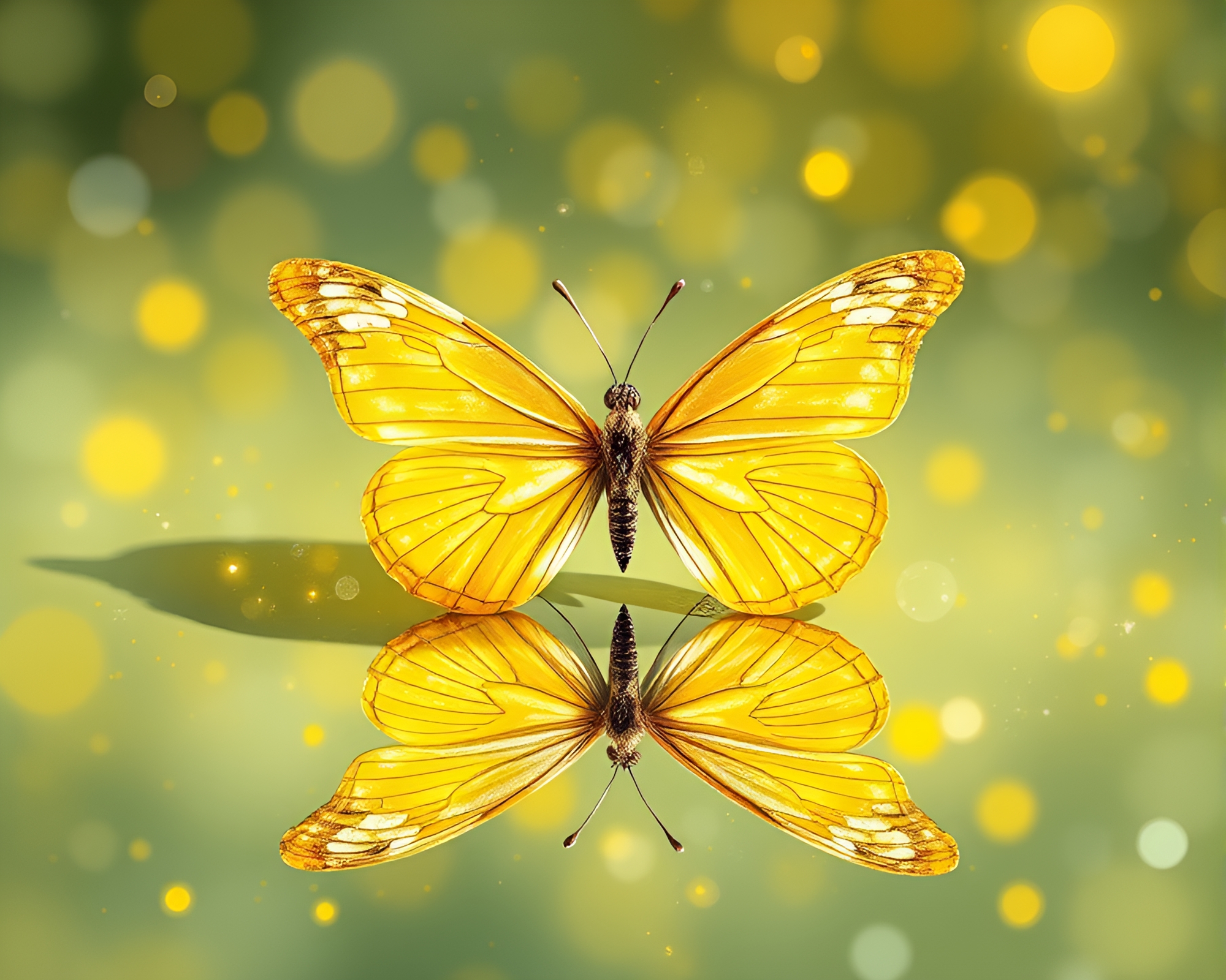 Ethereal Butterfly Reflection in Lemon Light – free AI stock image