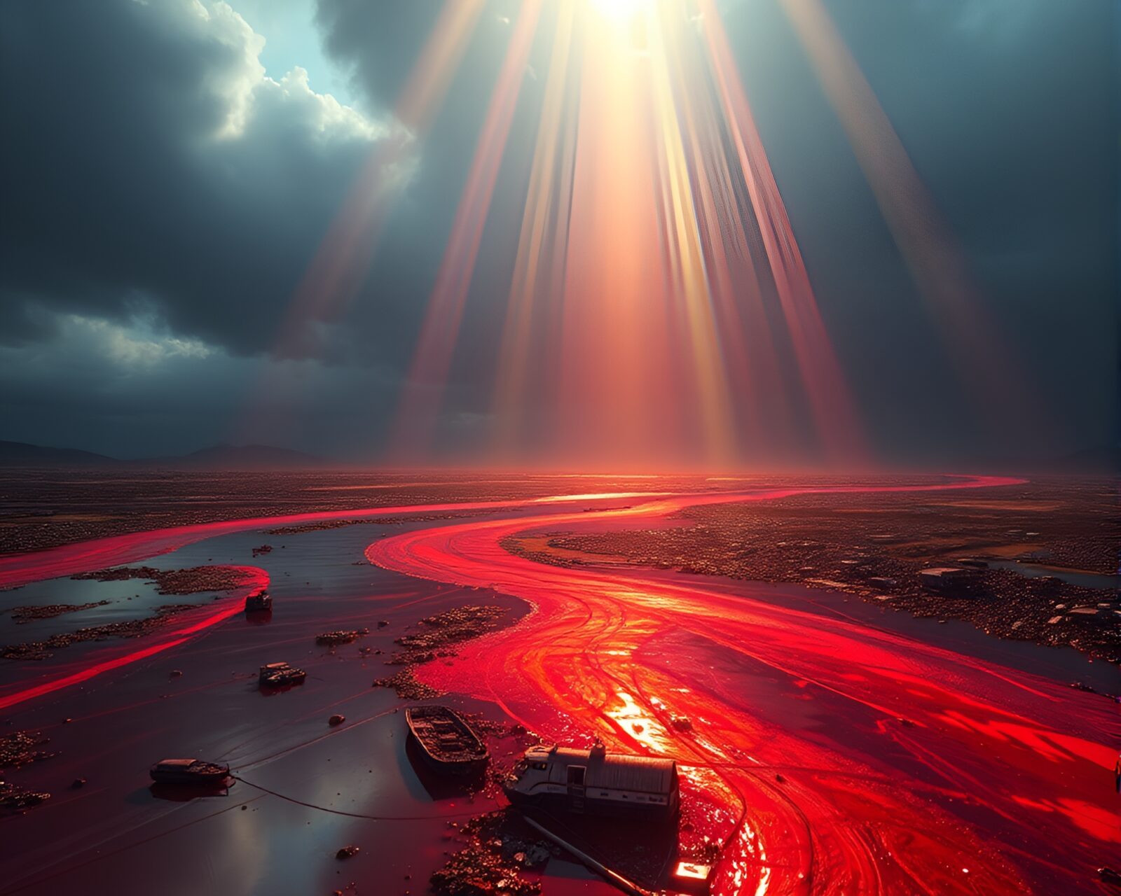 Ethereal image of a time traveler in a rainbow-hued oil slick