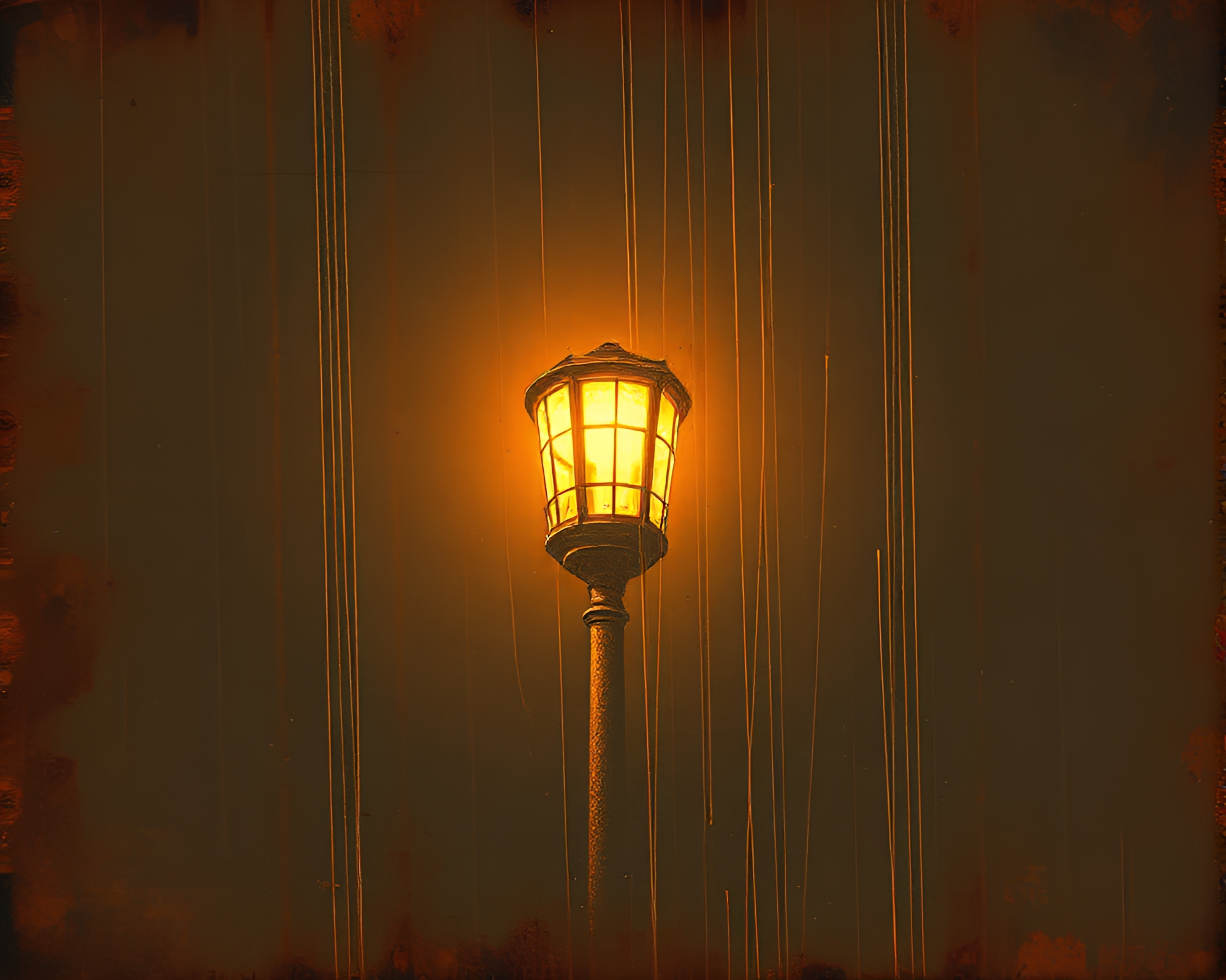Satellite-inspired Rust Stain Streetlamp Etching – free AI stock image