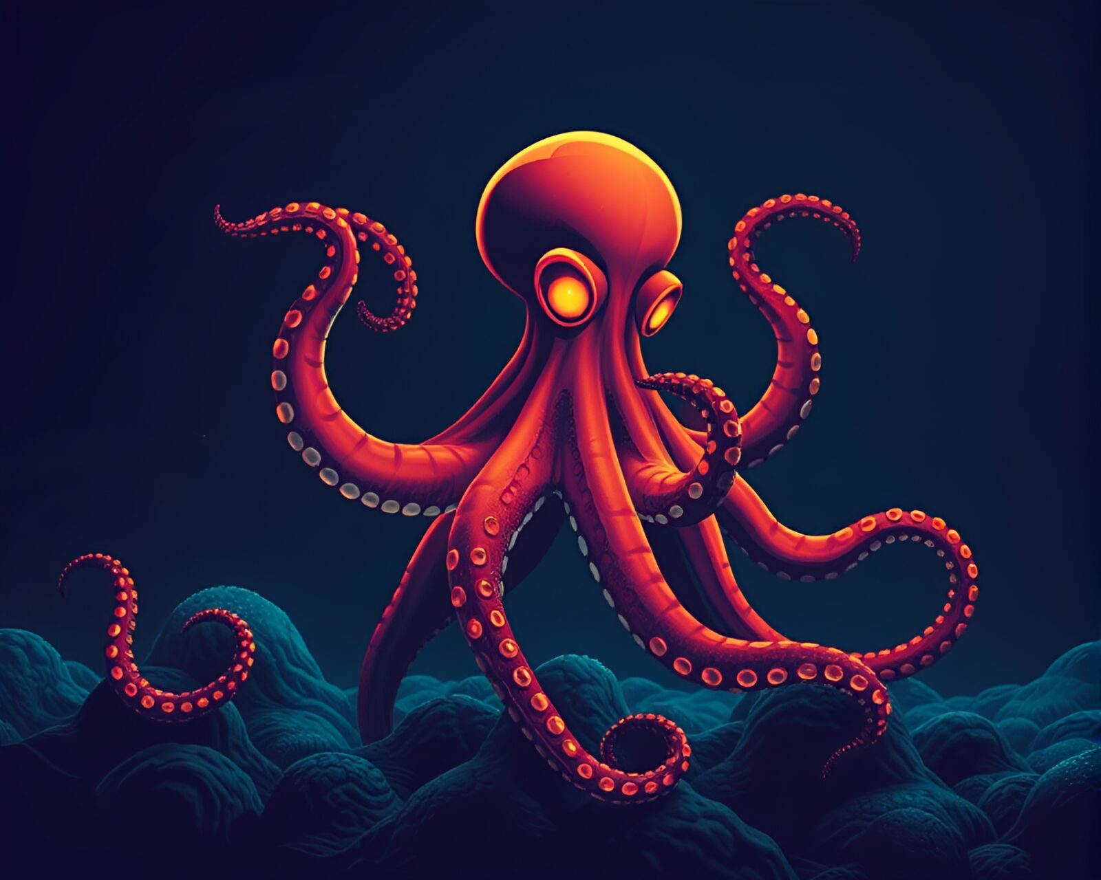 Vintage octopus with scanlines in studio setting