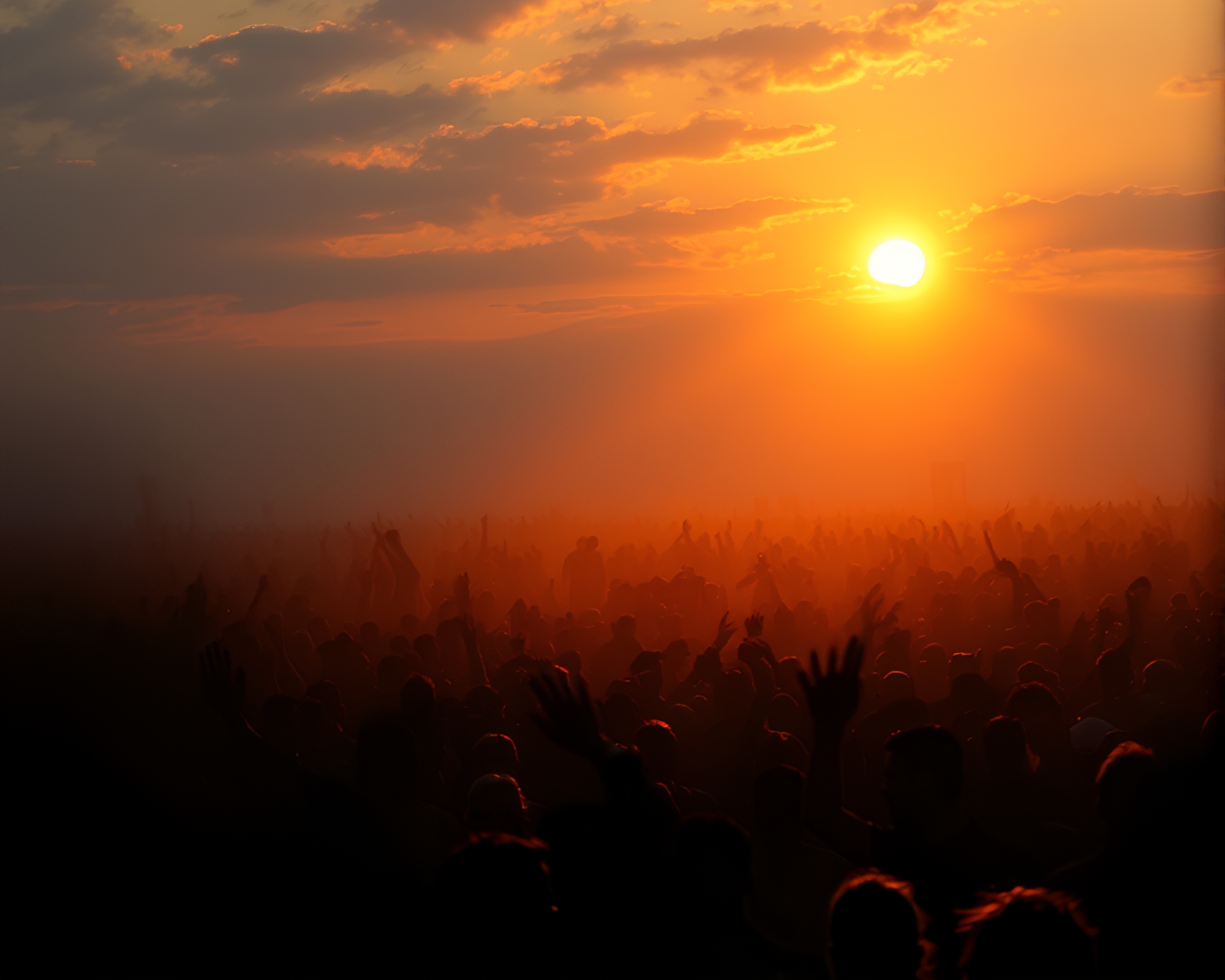 Quantum Fluctuations Embraced: Crowded Silhouette in Grisaille Glow – free AI stock image