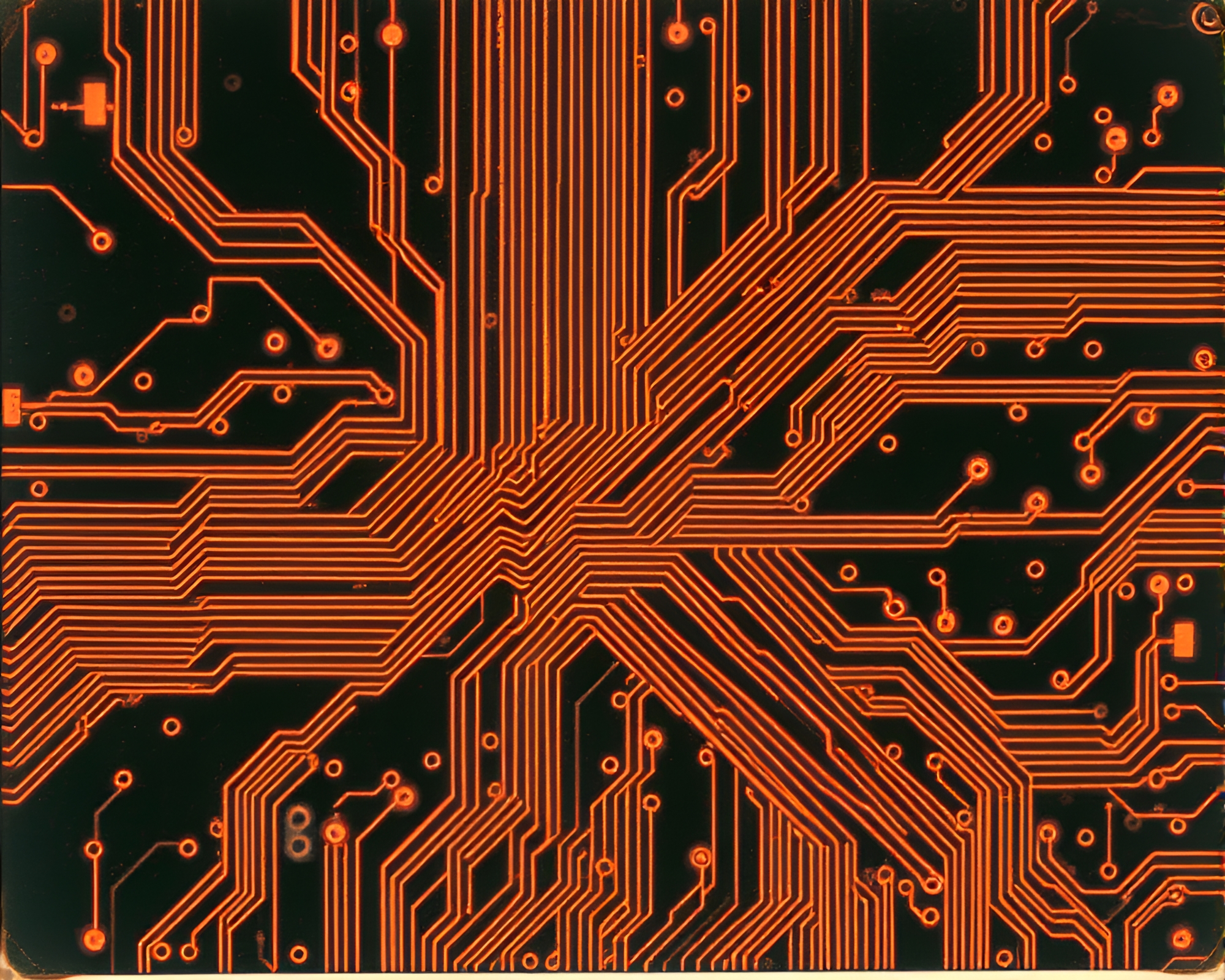 Baguette themed circuit board illustration with expired film aesthetic – free AI stock image