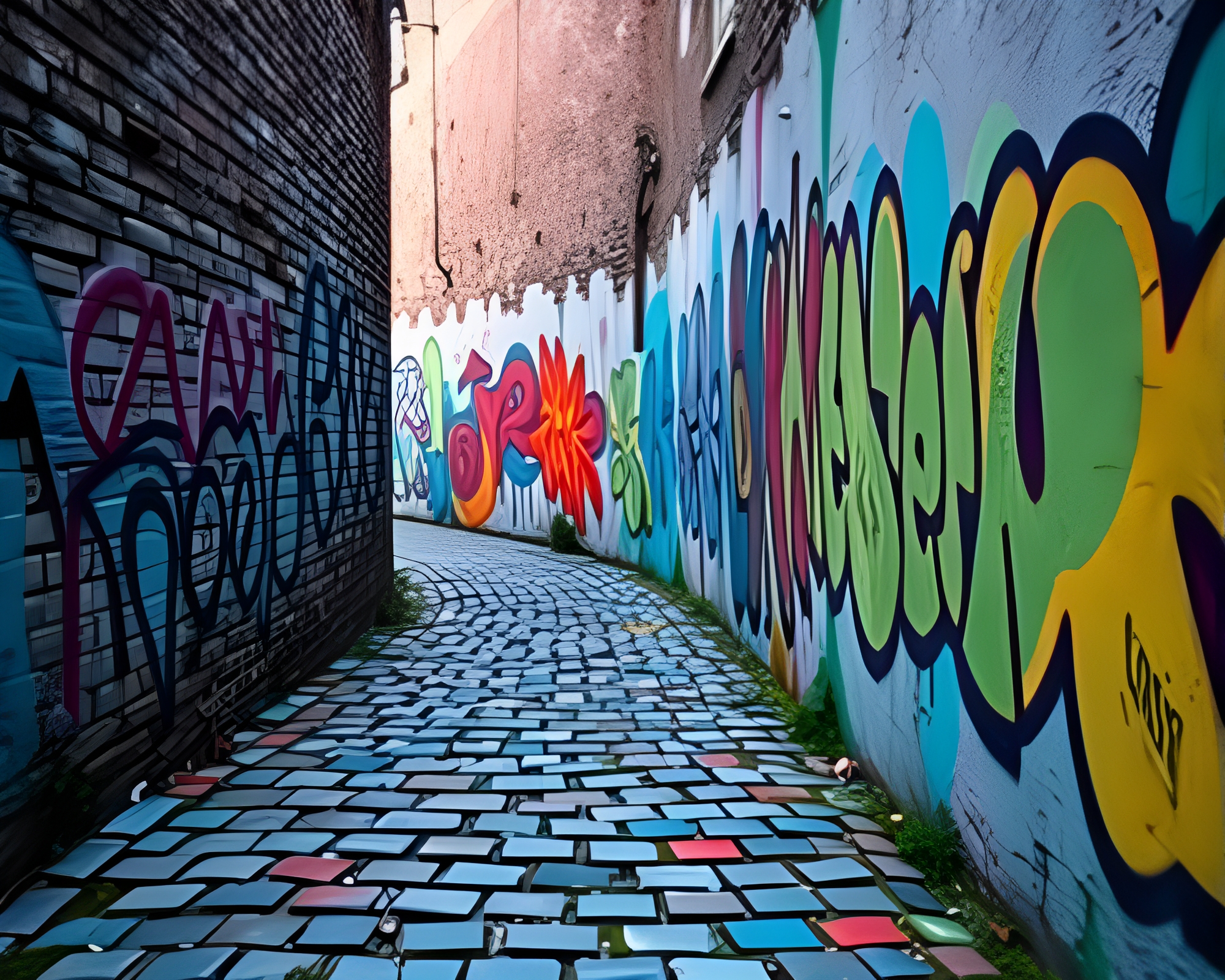 Enchanted Elf Path with Pastel Graffiti Abstraction – free AI stock image