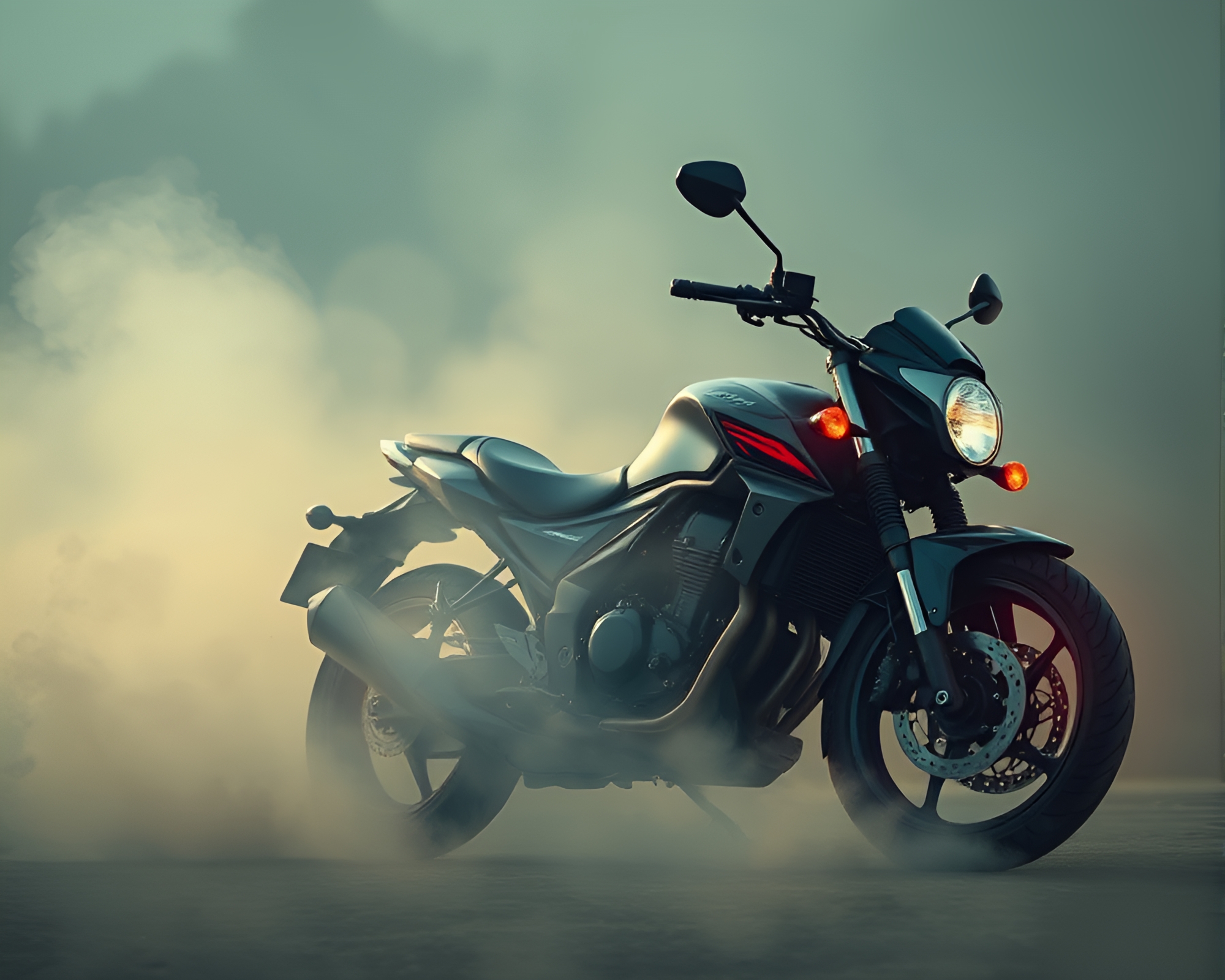 Motorcycle Rider in Digital Twilight Haze – free AI stock image