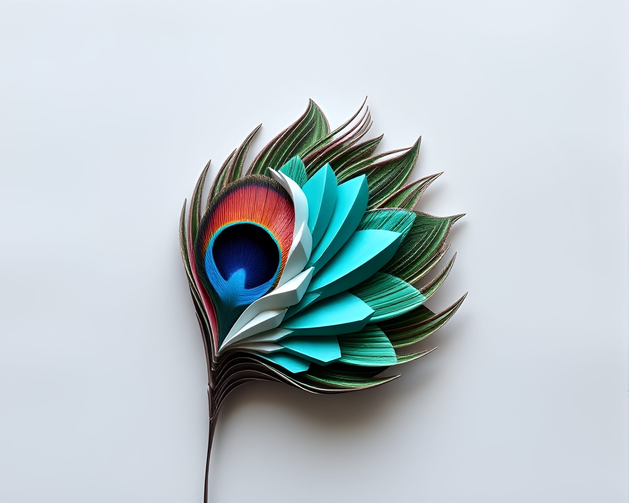 Origami Peacock Feather Hatching in Digital Bloom – free AI stock image
