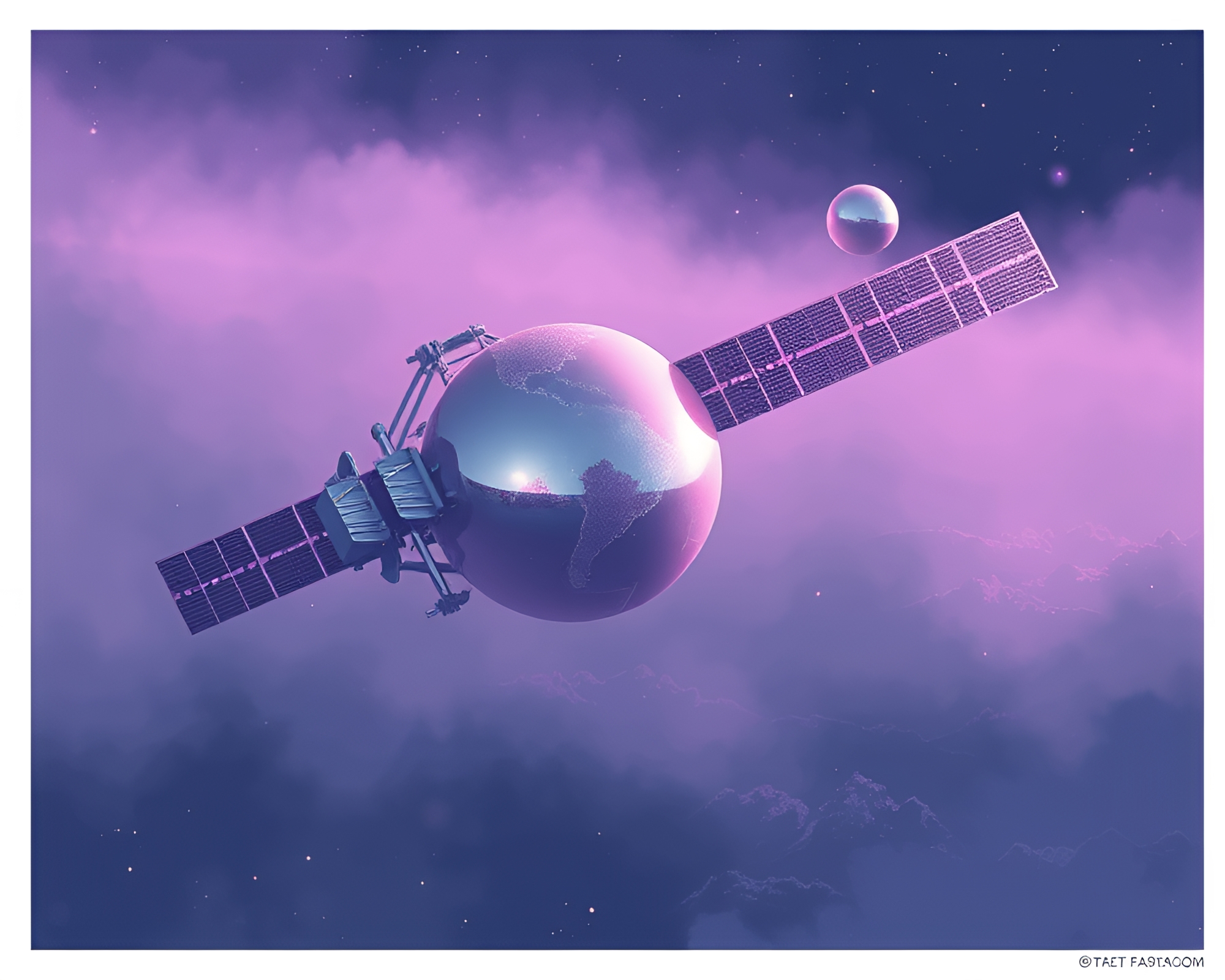 Retro Satellite Pixel Art Reflecting Chrome Haze – free AI stock image