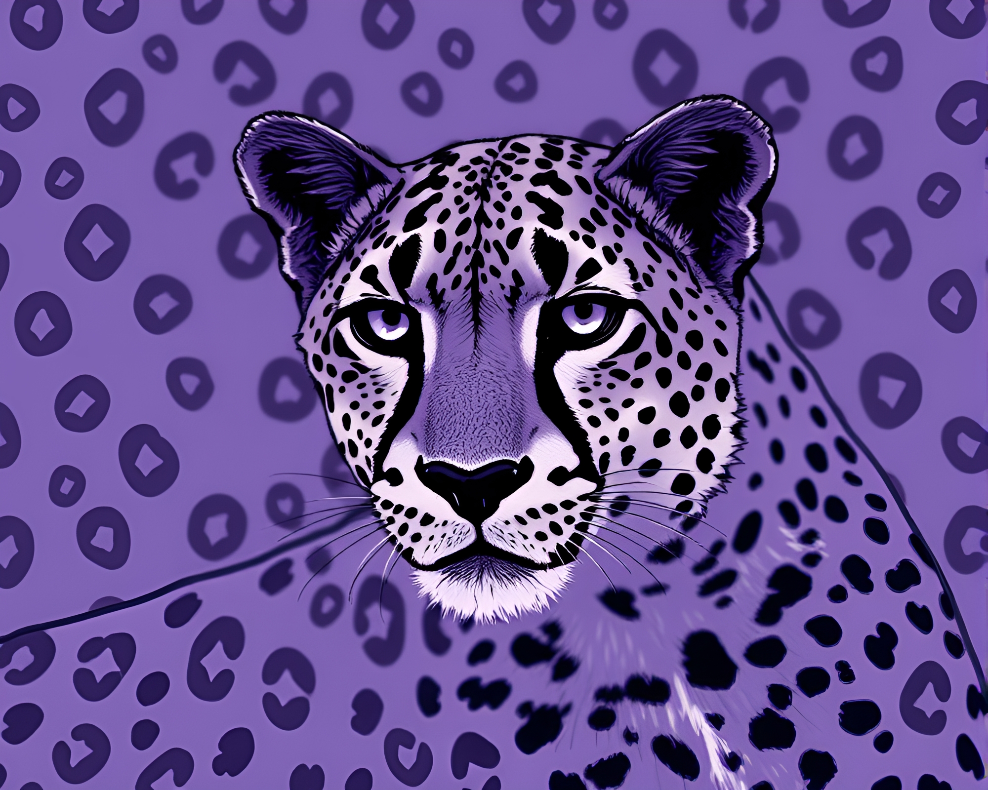 Stitched Cheetah in Lavender Twilight Duotone – free AI stock image