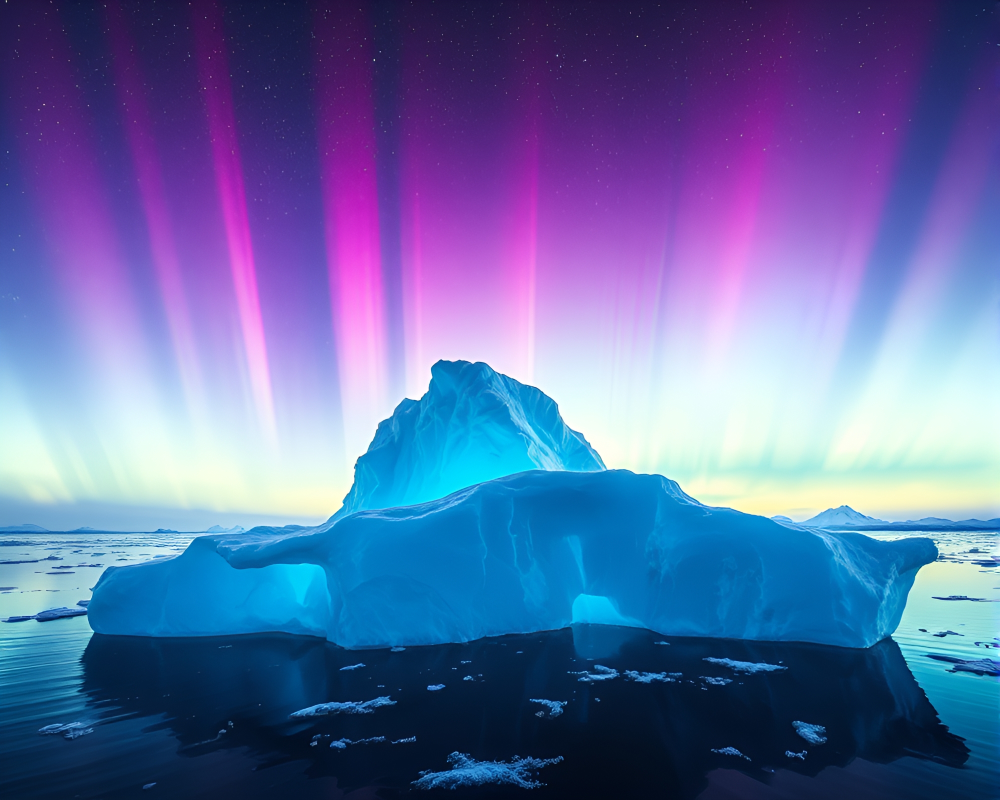 Neon Arctic Iceberg Under Cosmic Skies – free AI stock image