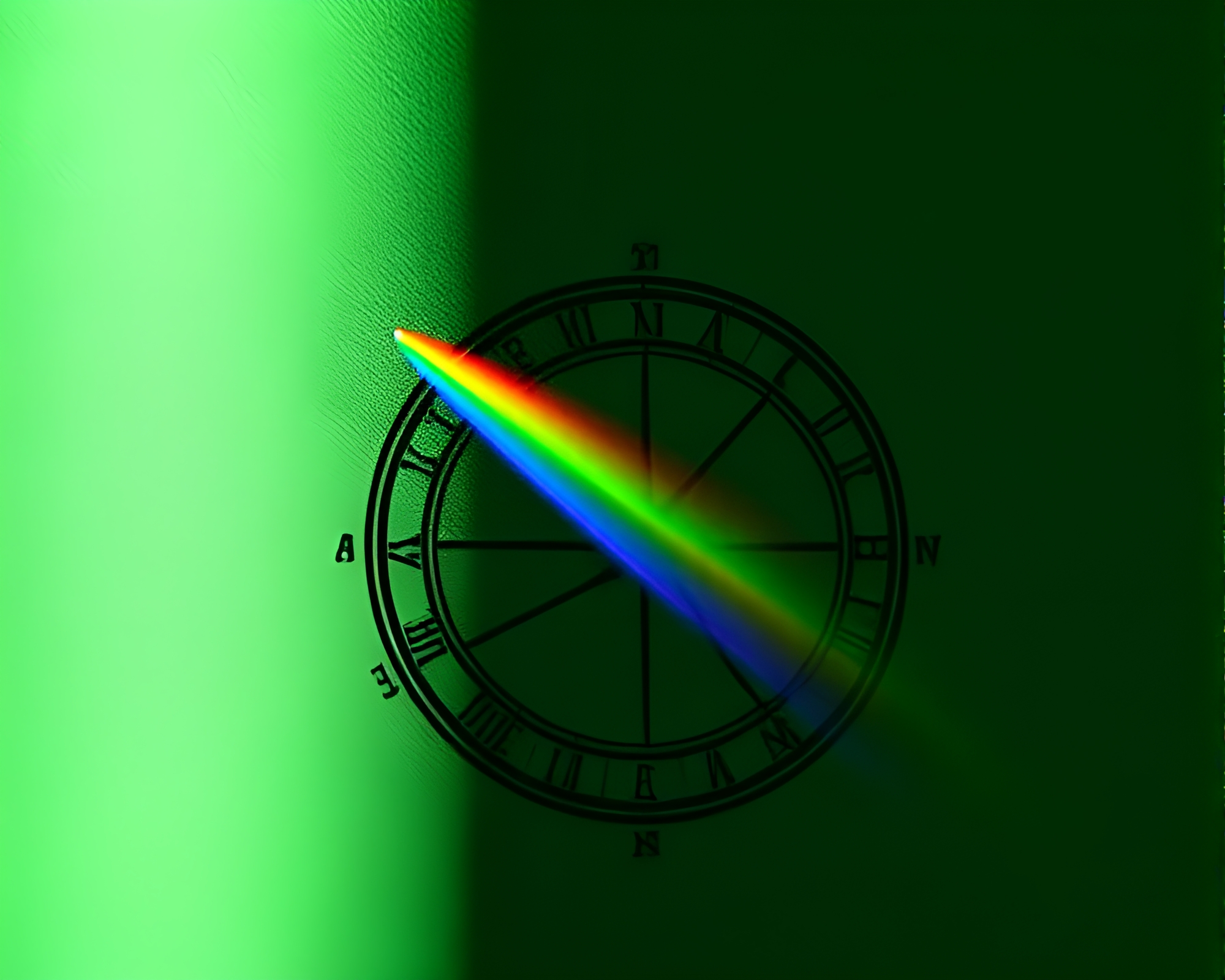 Rainbow Refraction Pocket Sundial in Forest-Green Shade – free AI stock image
