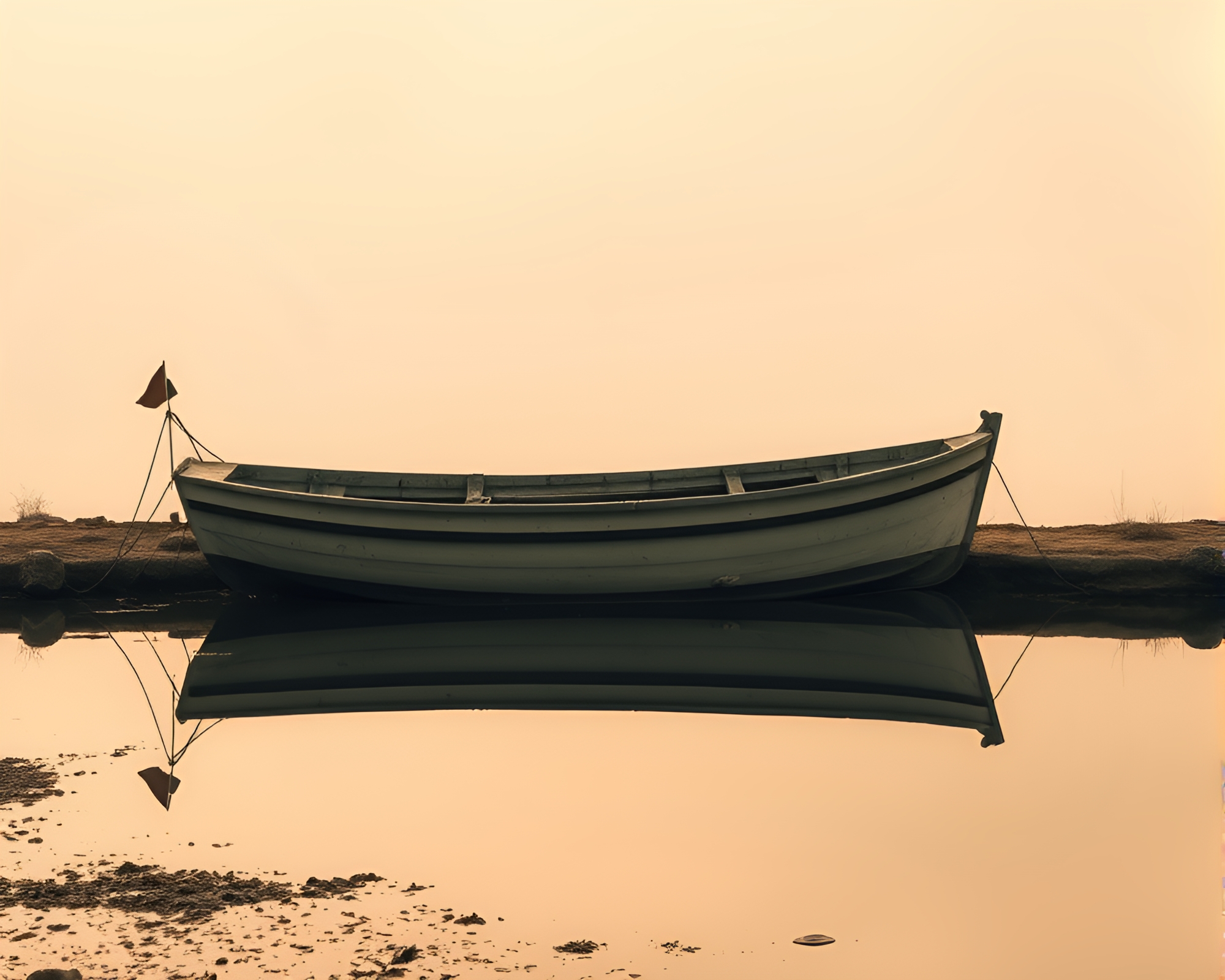 Hydrofoil Boat Reflection in Soft Sepia Puddle – free AI stock image