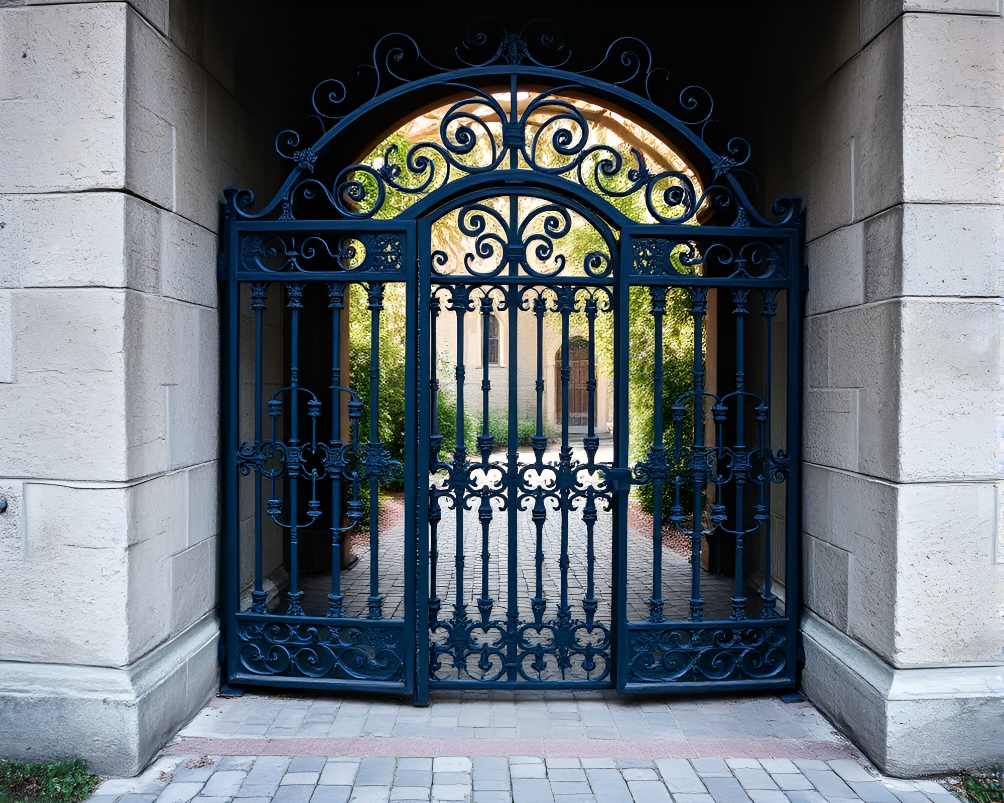 Mysterious Wrought Iron Gate in Indigo Light – free AI stock image