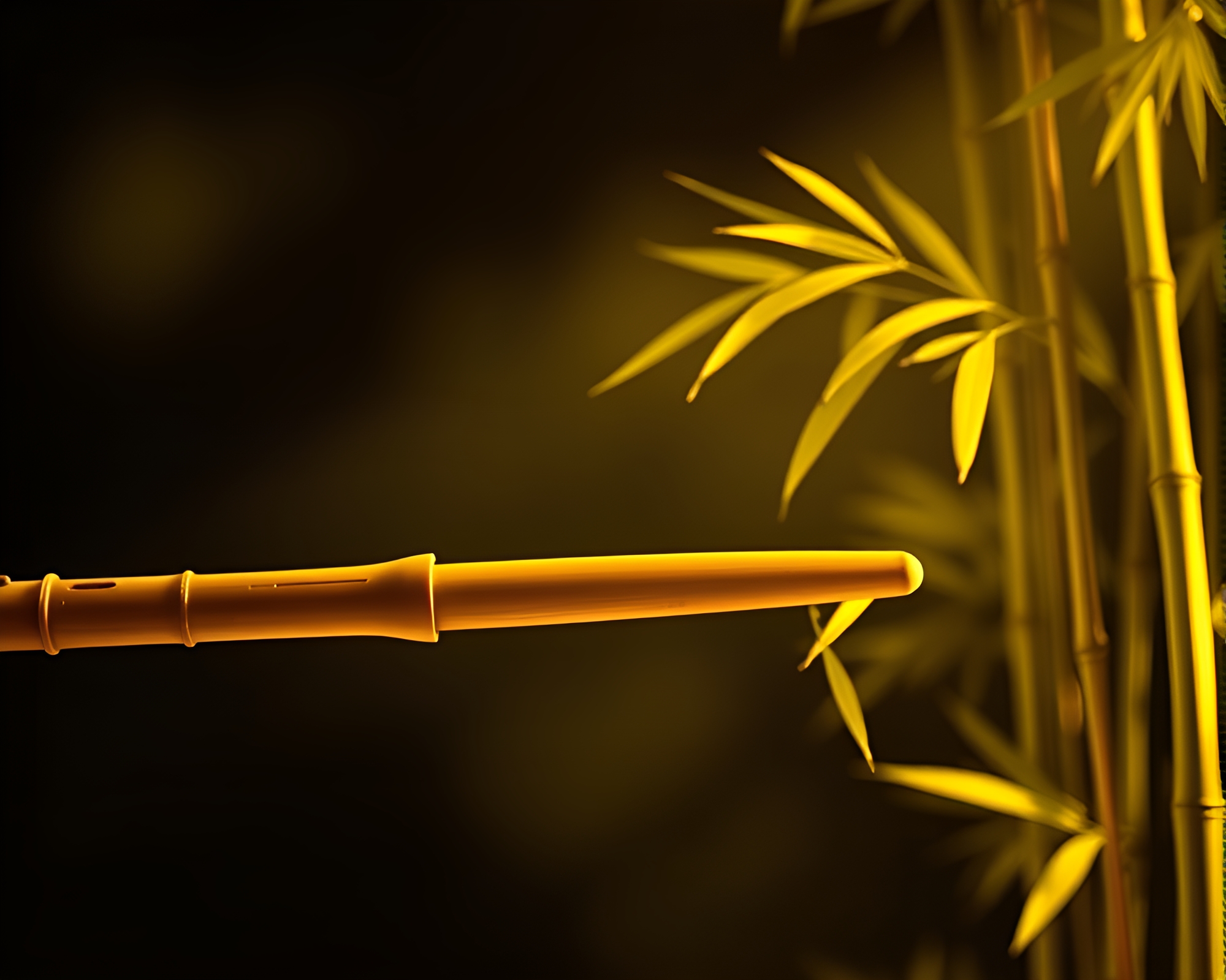 Bamboo Flute Serenade in Mustard Spotlight – free AI stock image