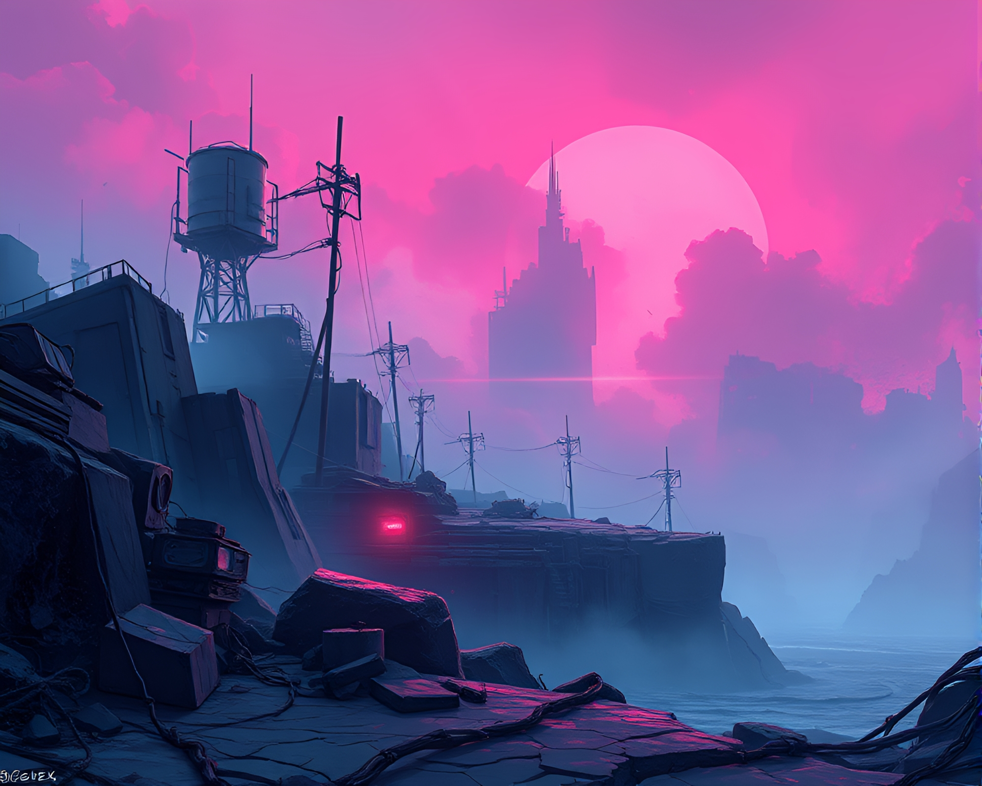 Synthwave Cyberpunk Illustration: Cracked Earth Scene – free AI stock image