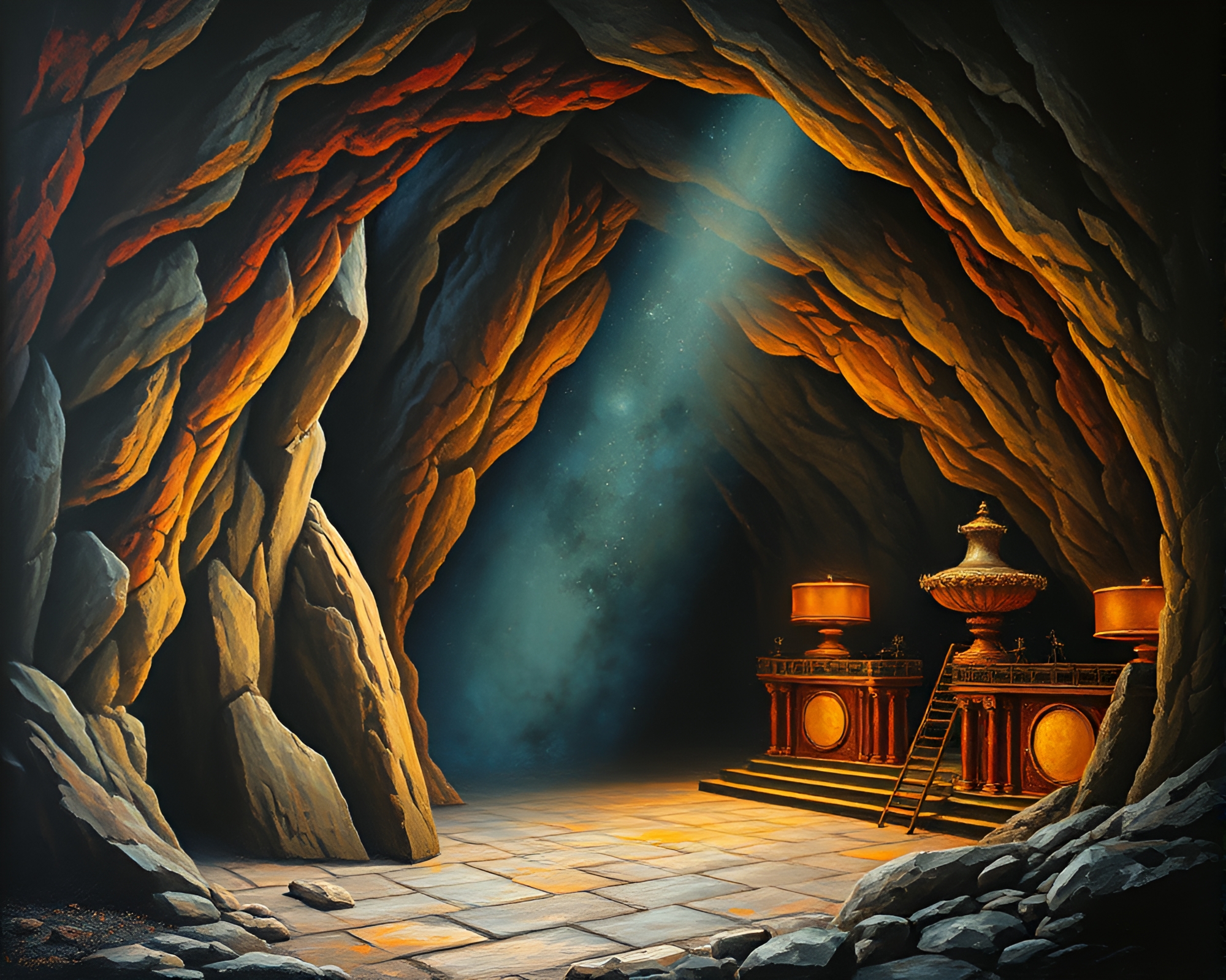 Stellar Cave Opera in Pointillism – free AI stock image