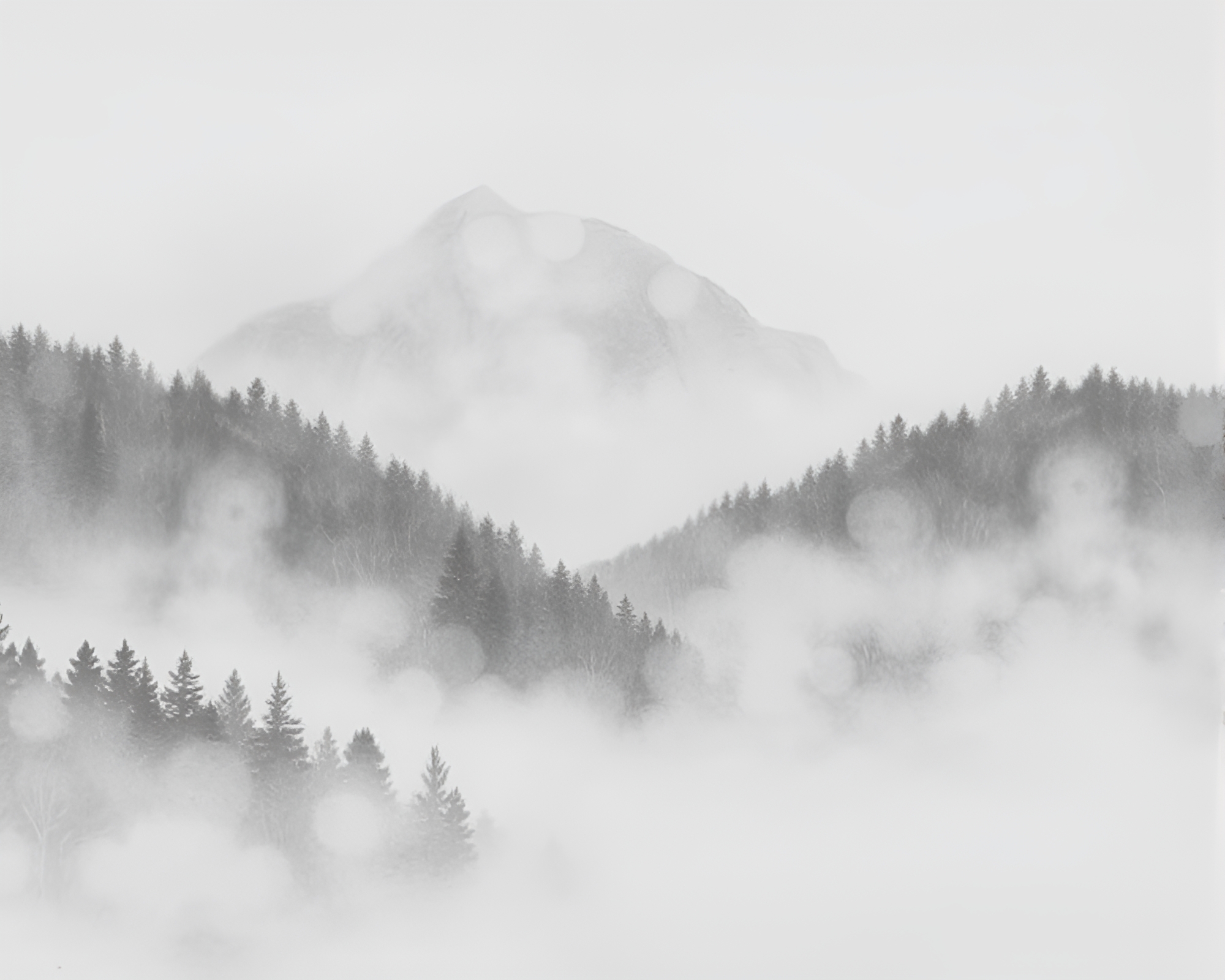 Misty mountain enshrouded in concentric circle haze – free AI stock image