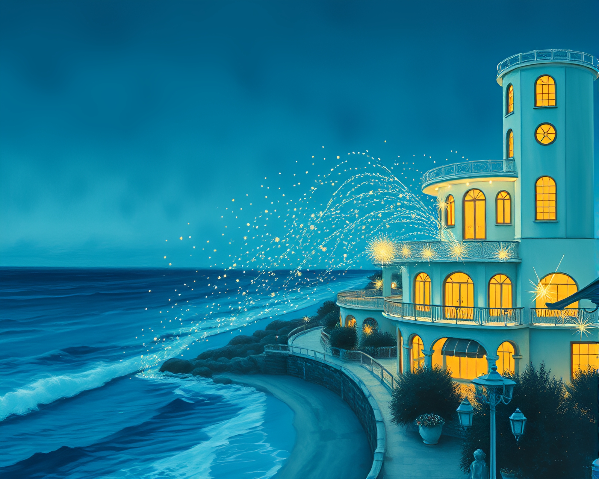 Art Deco Hotel Sparkler Trails – free AI stock image