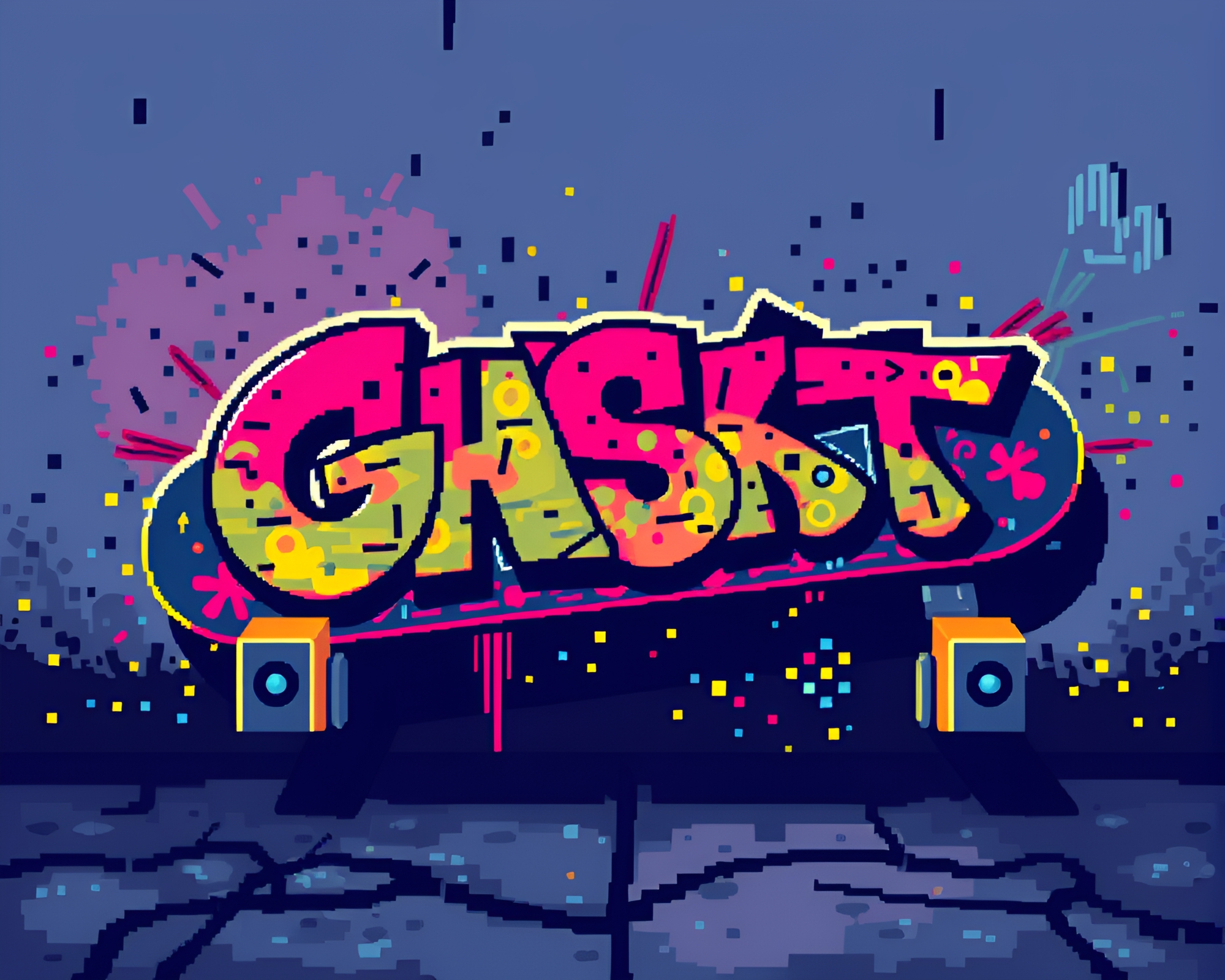 8-bit Hoverboard Ride in Neon Graffiti World – free AI stock image