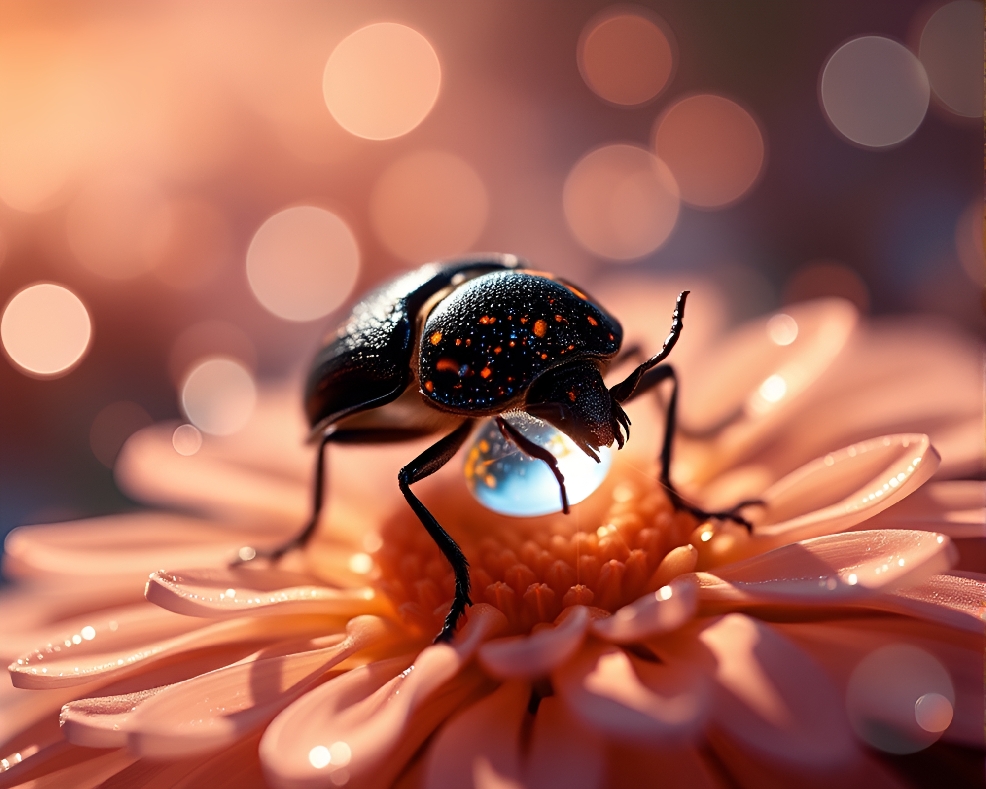 Disco Beetle amidst Flower Petal Constellation – free AI stock image