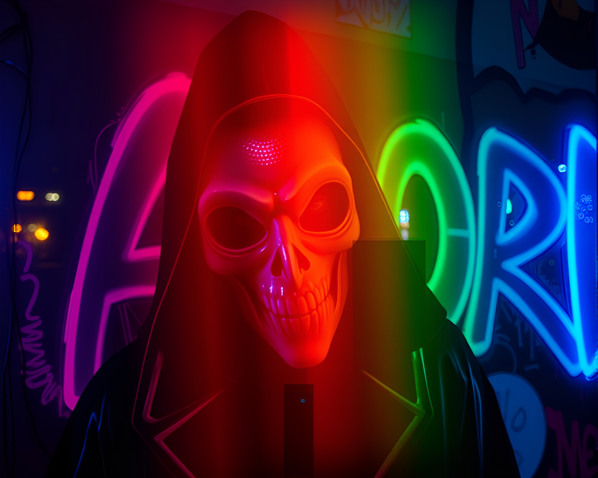 Neon Vampire Rainbow Refraction Graffiti Photography – free AI stock image