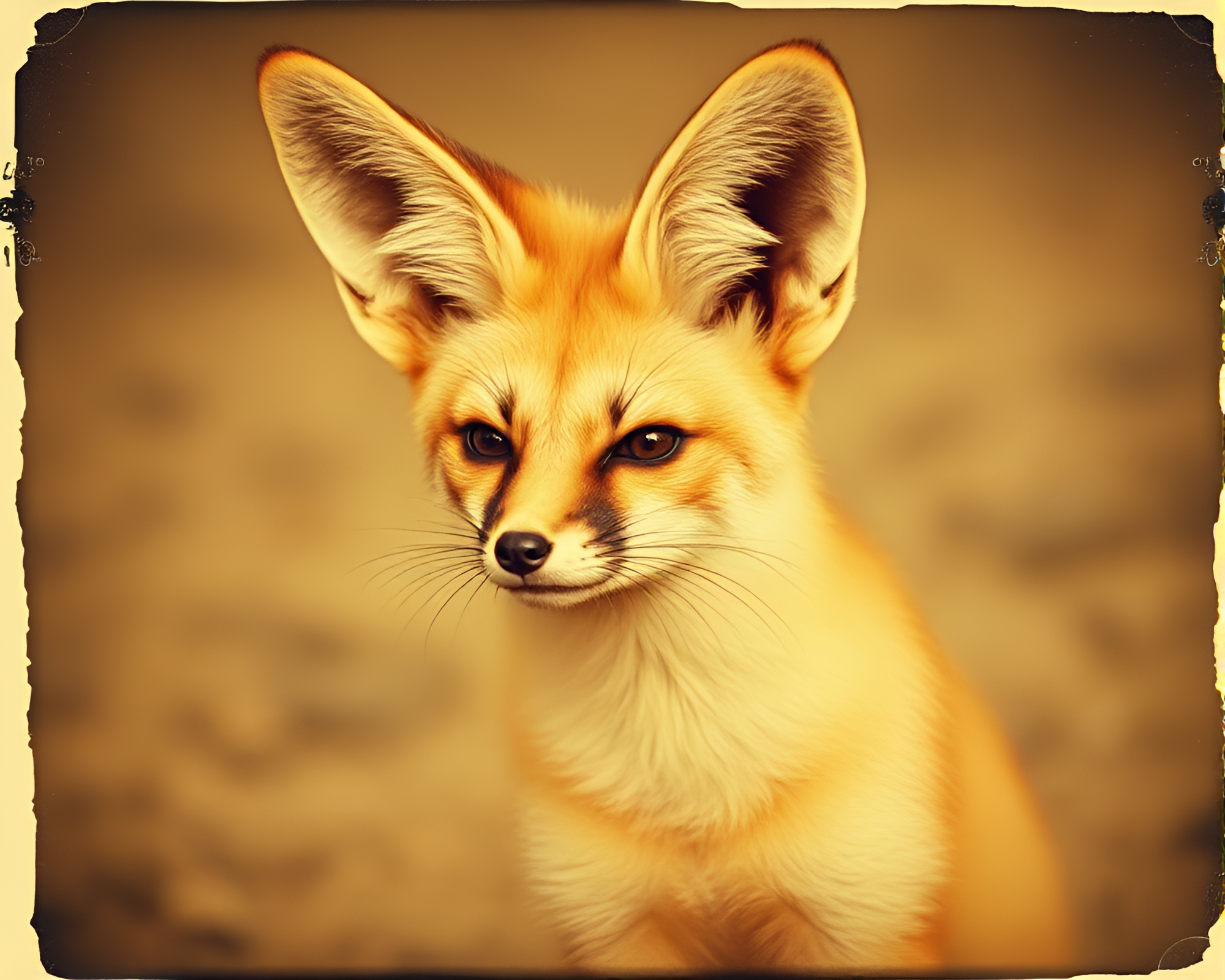 Glitch Artifacts: Fennec Fox Vintage Sepia Polaroid – free AI stock image