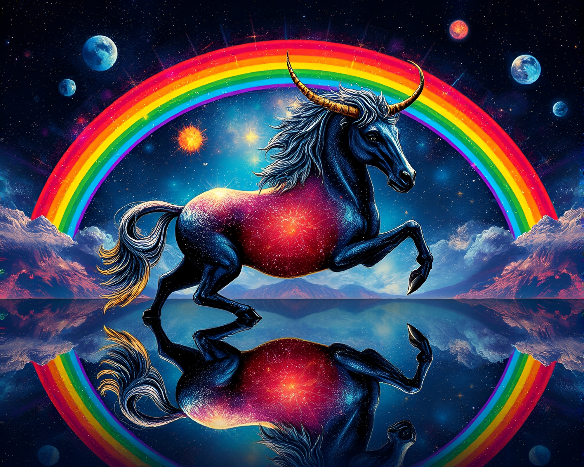 Minotaur’s Cosmic Double Reflection Calligraphy – free AI stock image