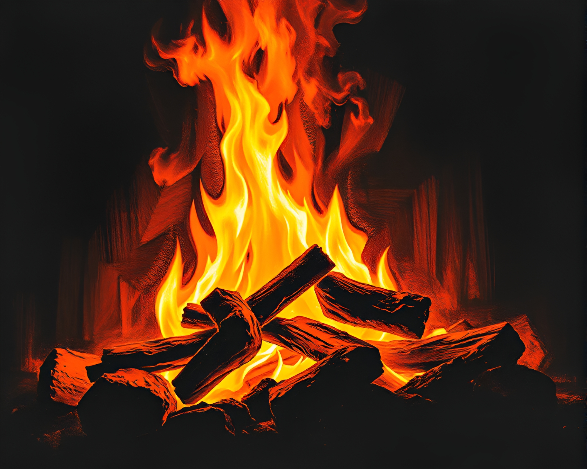 Neon Bonfire Glow: Charcoal Etching Masterpiece – free AI stock image