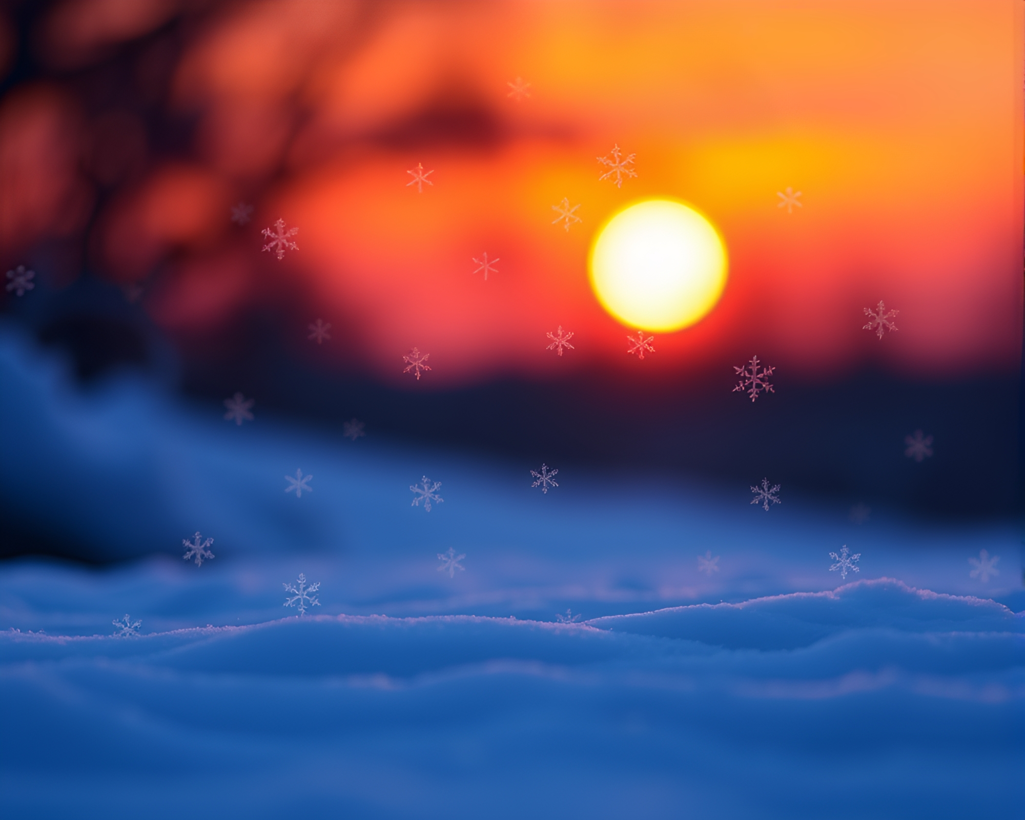 Engraved holographic pet surrounded by snowflake sunset – free AI stock image