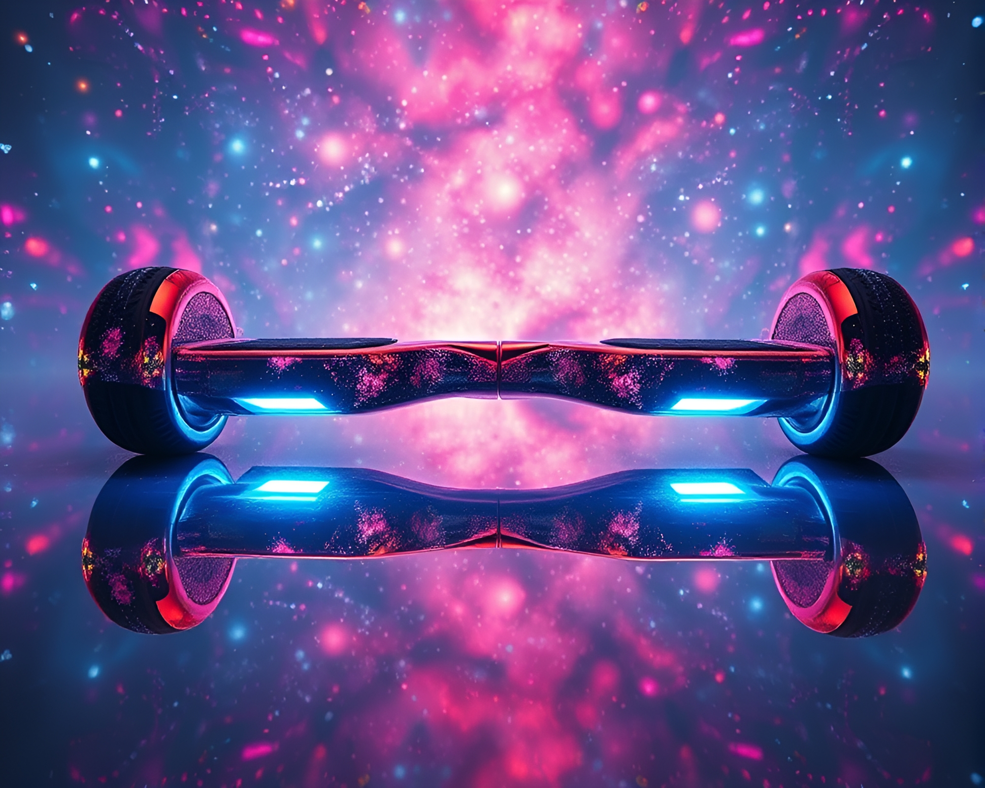 Galactic Hoverboard Double Reflection Stereograph – free AI stock image