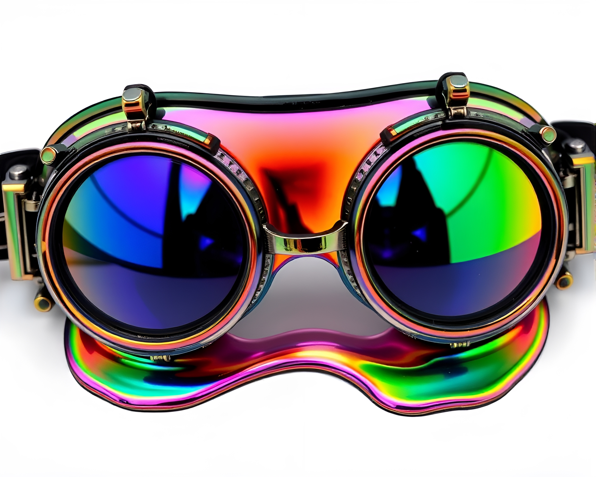 Oil Slick Rainbow Goggles in Steampunk Kaleidoscope – free AI stock image