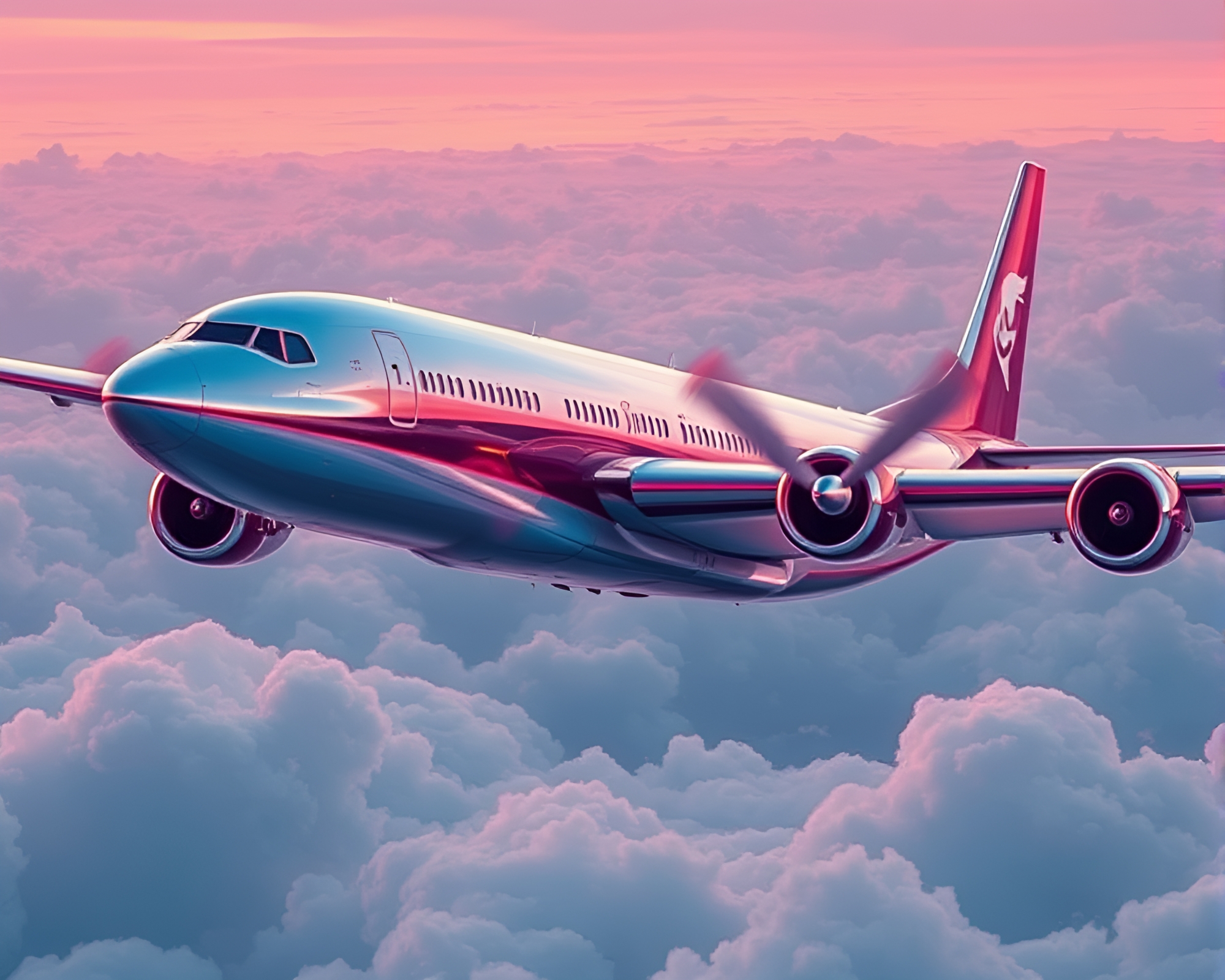 Neon Airplane soaring in Silver Leaf Sky – free AI stock image