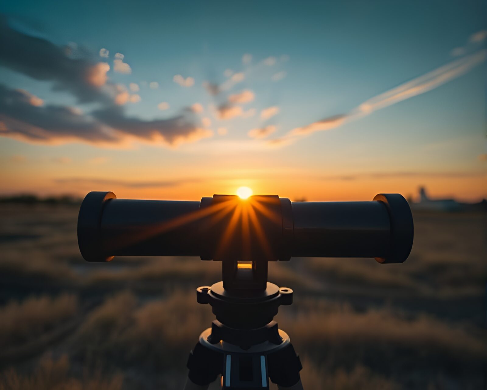 Binoculars casting shadows in golden hour HDR dusk setting