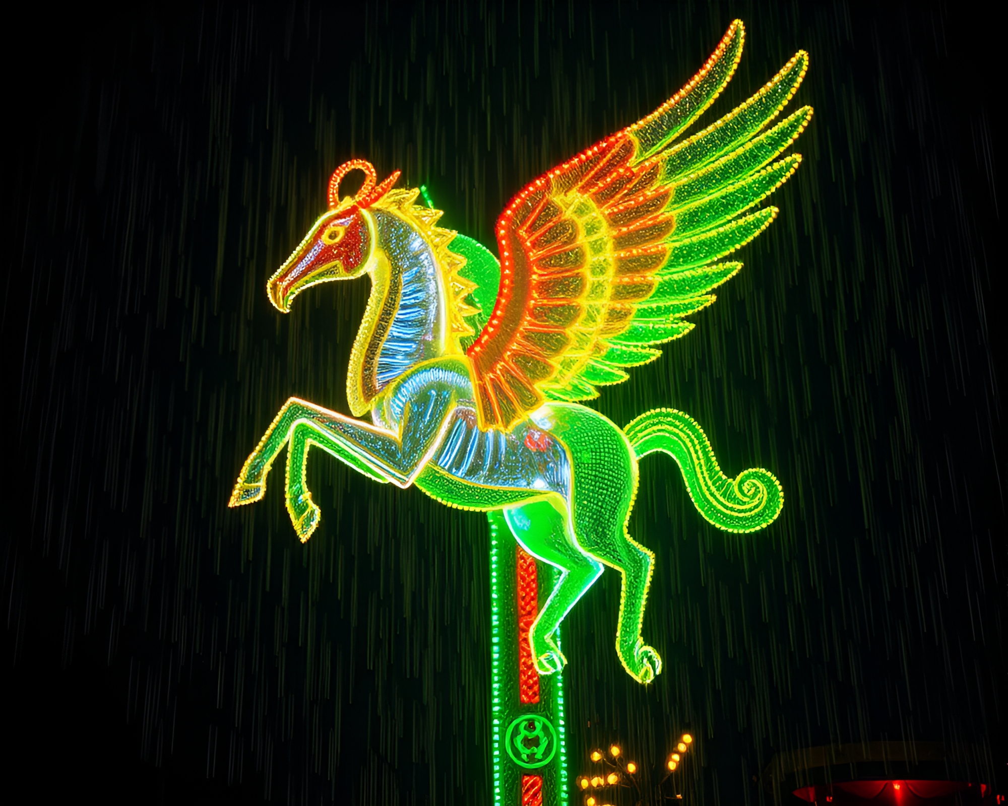 Pegasus in Carnival Lights with Dew Drop Compositions – free AI stock image