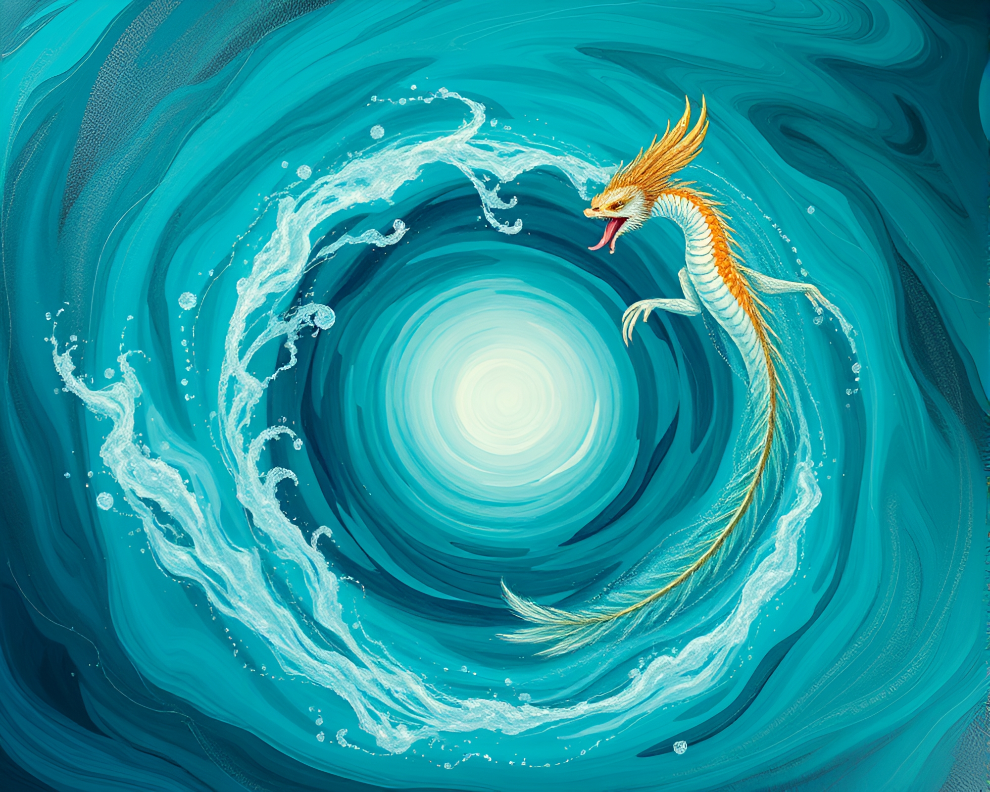 Swirling Chimera Vortex in Turquoise Acrylic Painting – free AI stock image
