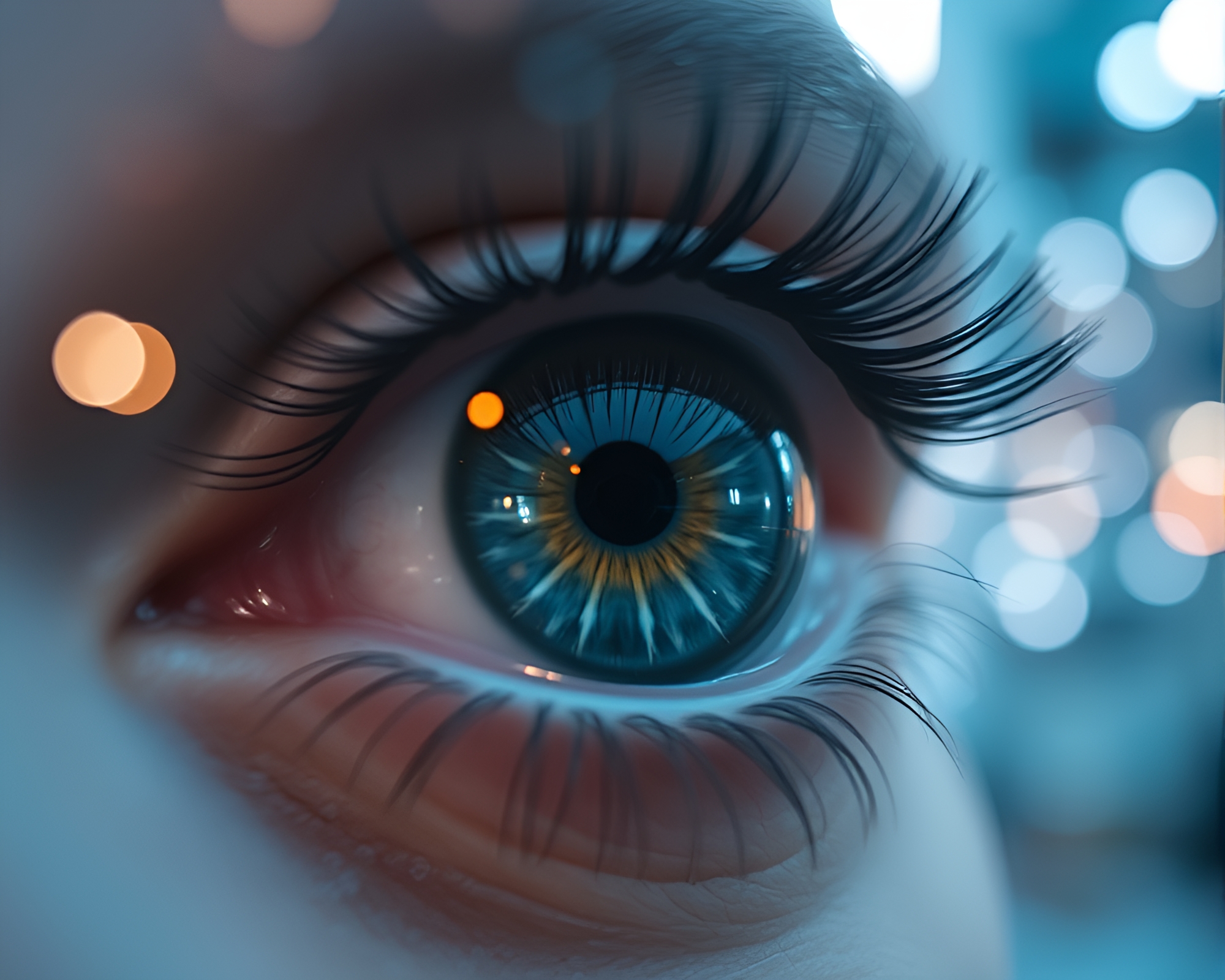 Futuristic Cybernetic Eye with Soft Focus Background – free AI stock image
