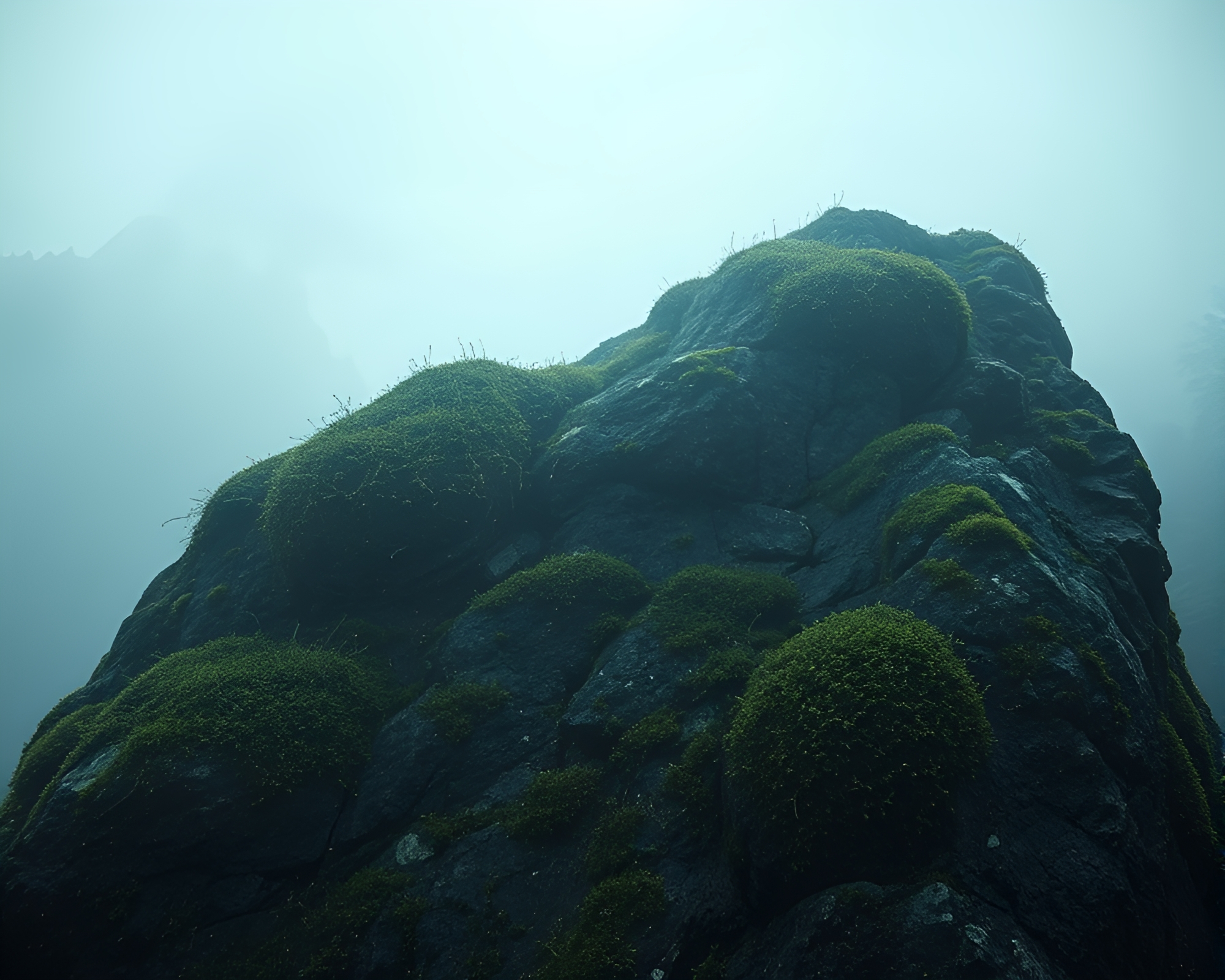 Mystical Moss-Covered Rock in X-Ray Acrylic Splatter – free AI stock image