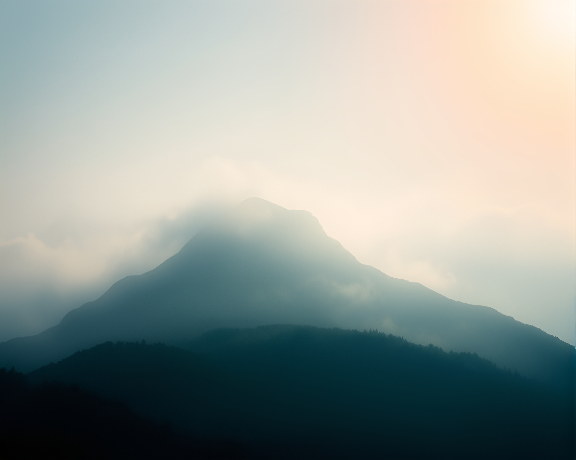 Double Exposure Foggy Mountain Peak Long Exposure Photography – free AI stock image